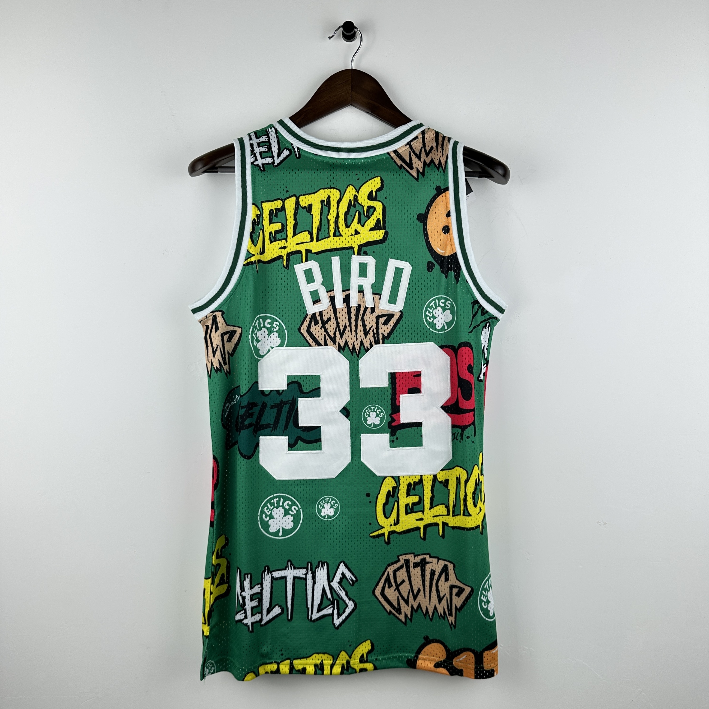 Embroidered MN Retro Jersey Celtics Graffiti No. 33 Bird