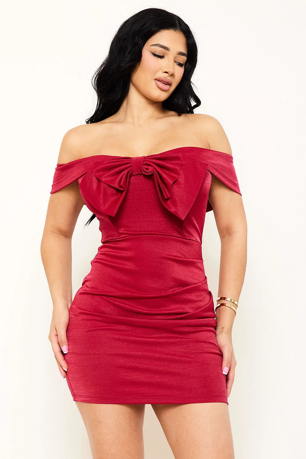 Symphony Dress - Bow Front Metallic Fabric Mini Dress