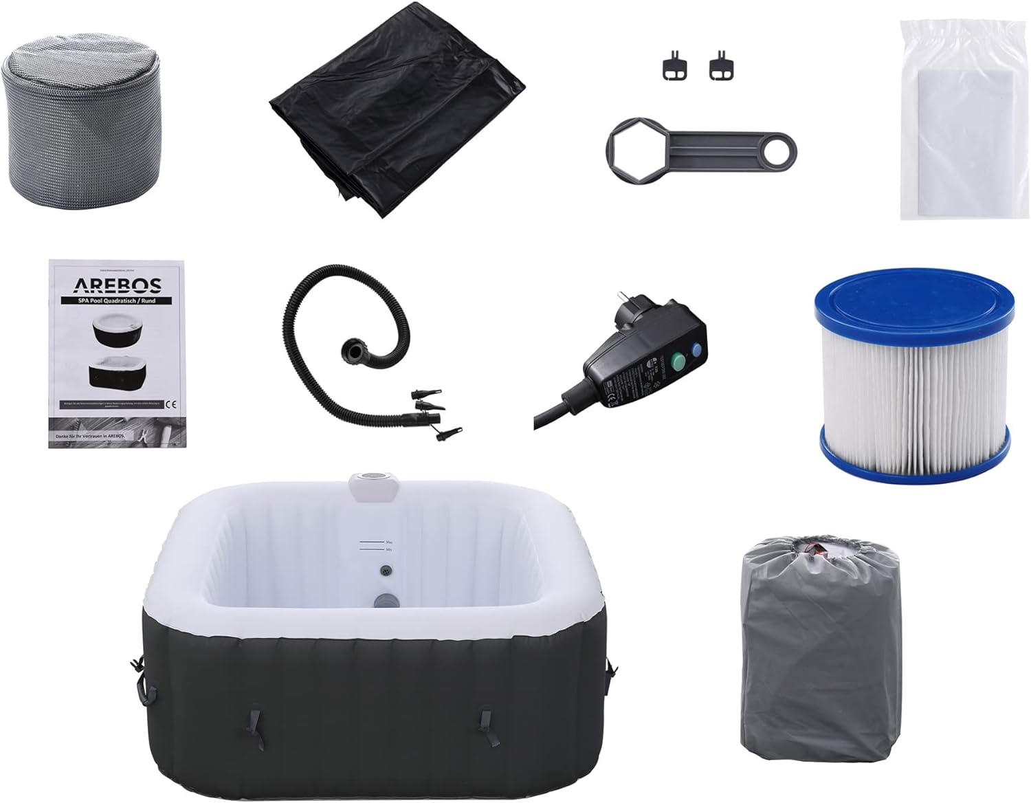 Spa gonflable carré 4 personnes 154 x 154 cm 100 jets chauffage massage 600L intérieur extérieur