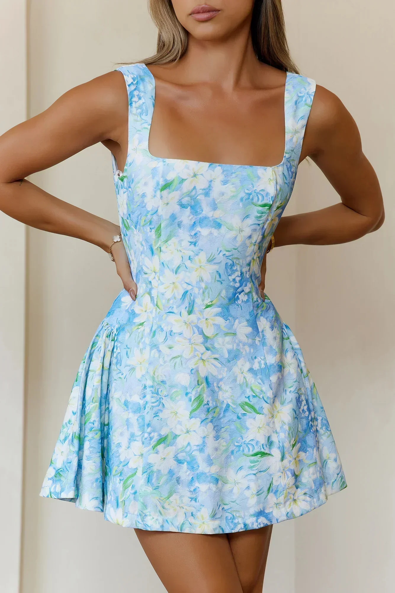 Clio Side Flare Hem Mini Dress Blue