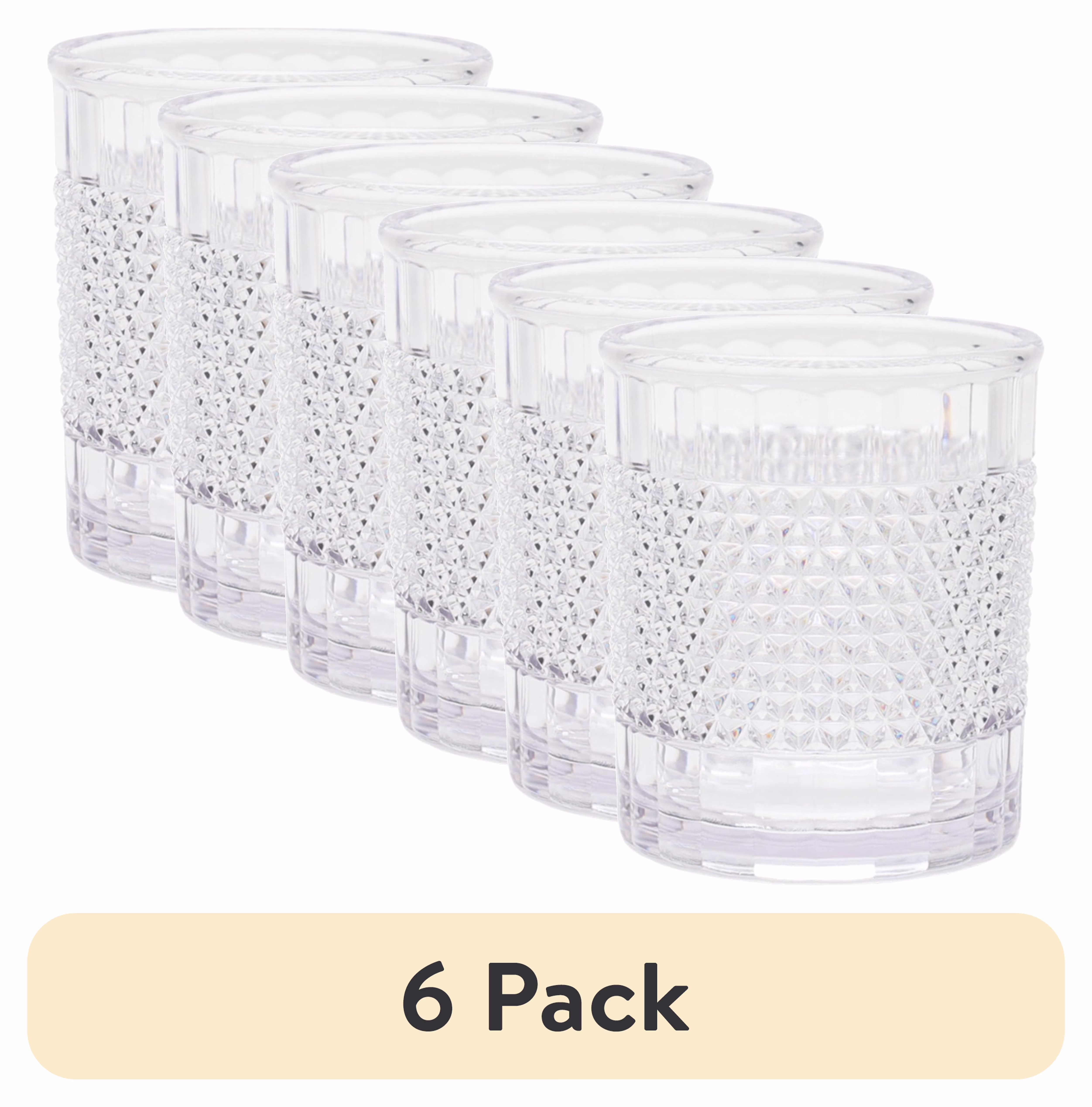 (6 pack) Mainstays 14 oz Short Acrylic Diamond Texture Tumbler, Clear