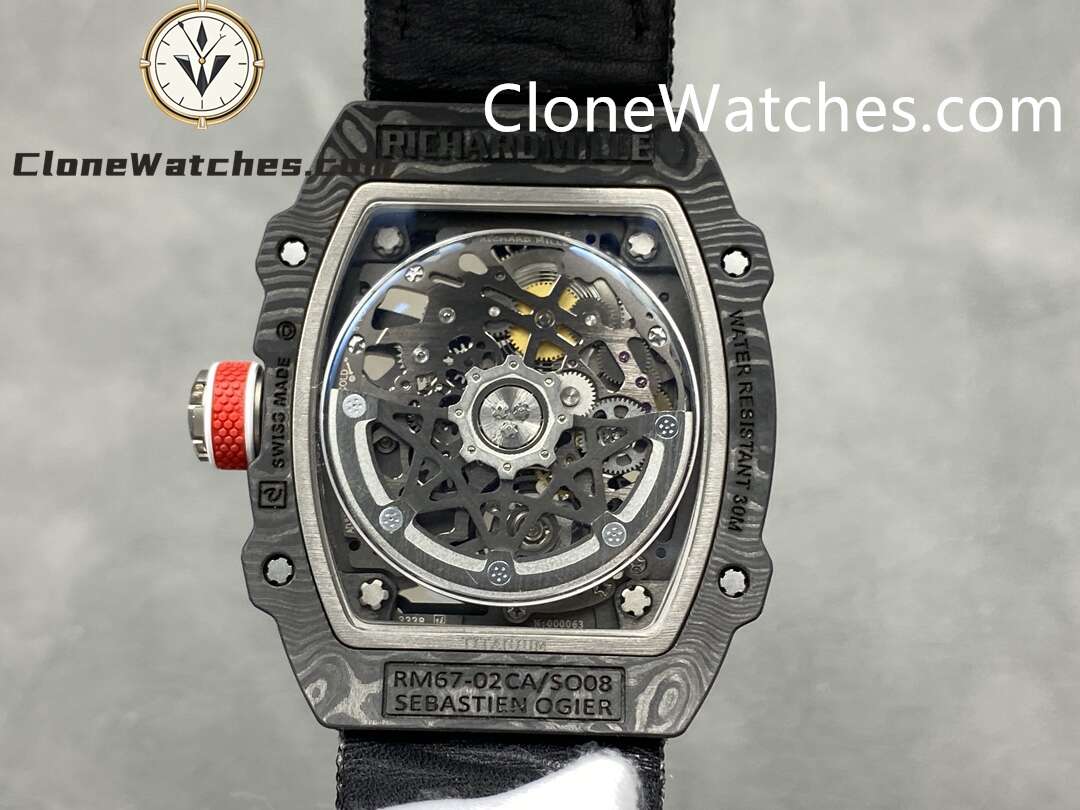 Richard Mille Super Clone Watches 1:1 RM 67 – 02 Carbon Tourbillon Black Strap