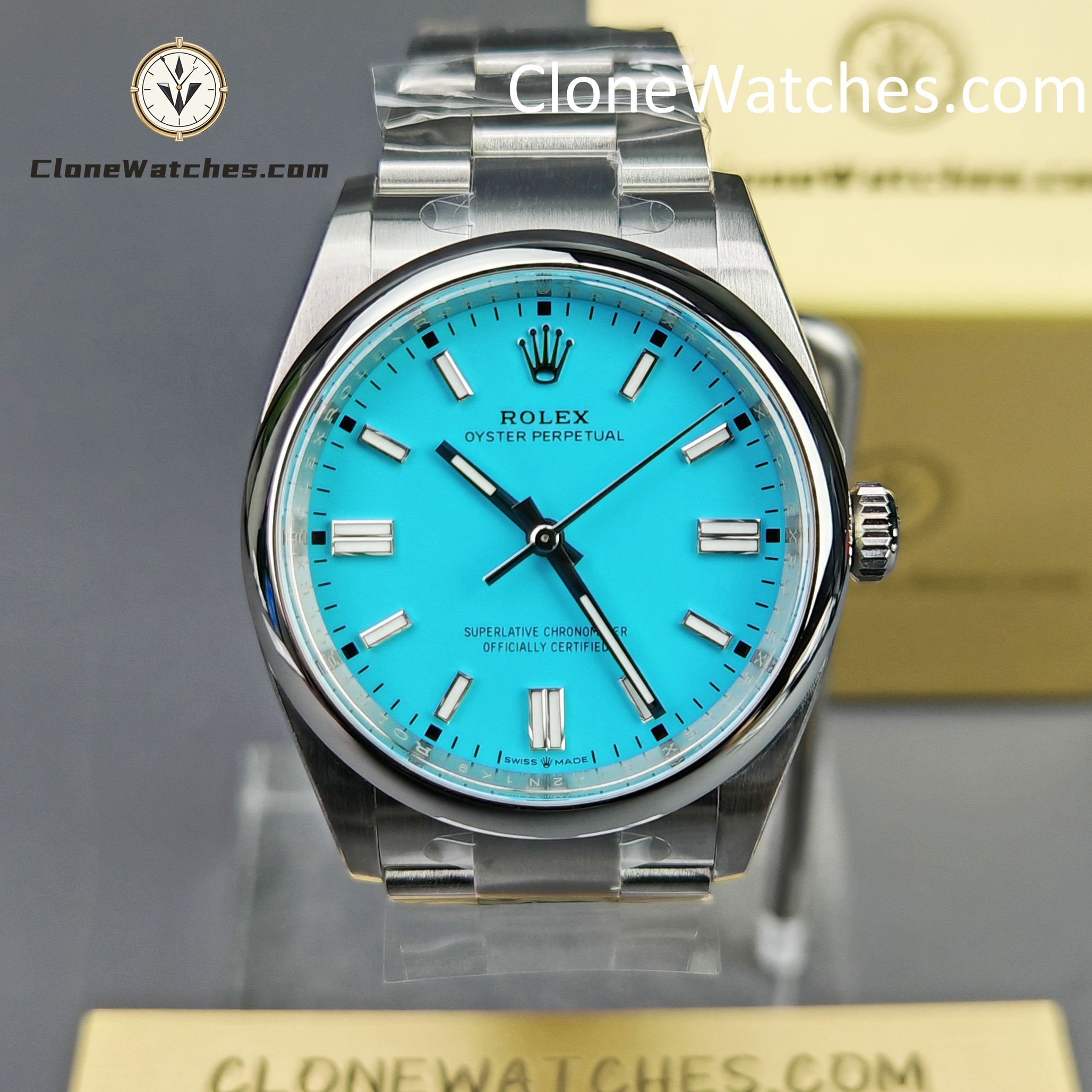 Rolex Super Clone Watches 1:1 Oyster Perpetual Turquoise Blue Dial 36mm M126000-0006 3230 Movement