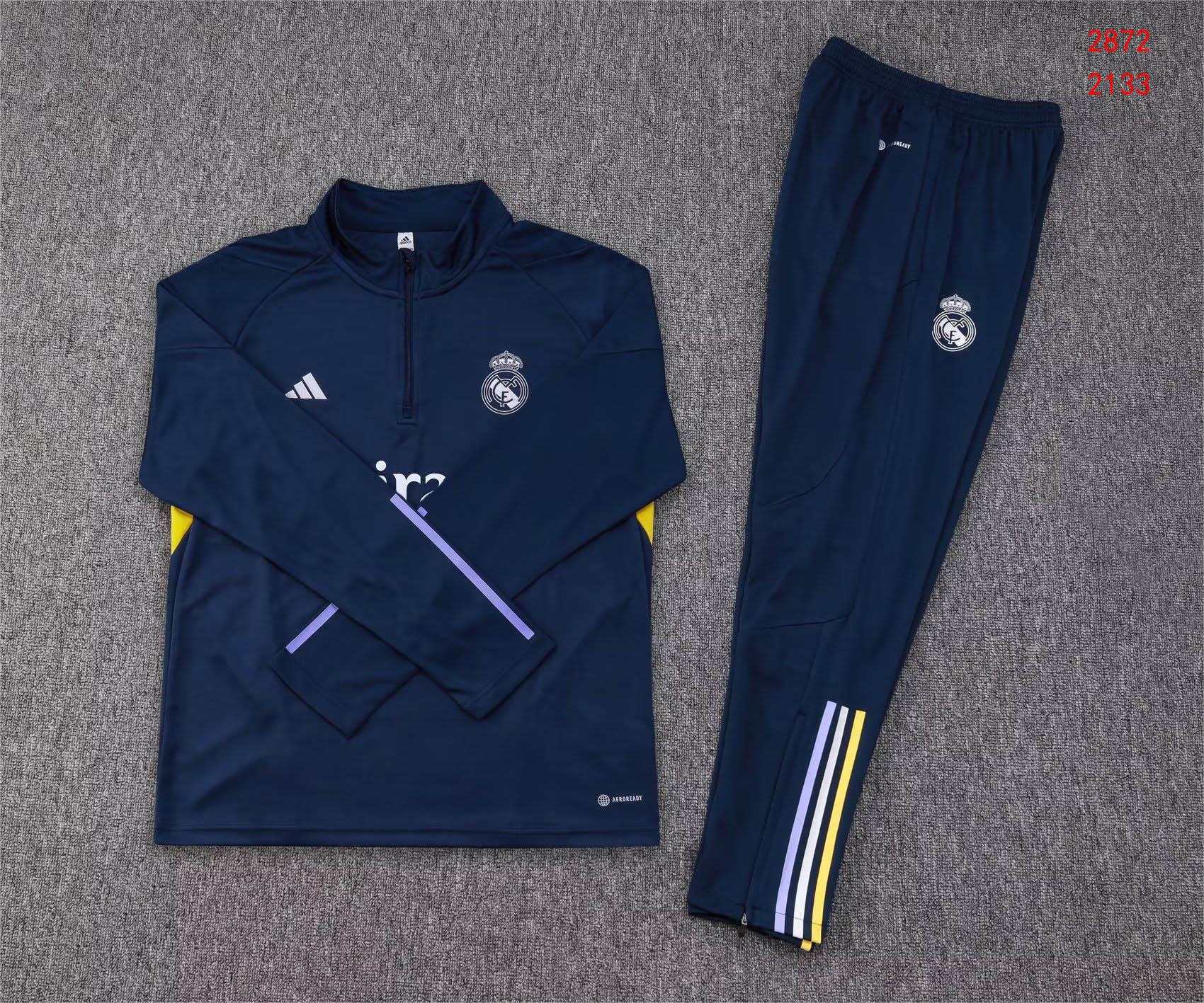 2023/24 Real Madrid Half-Pull Training Suit Blue Set