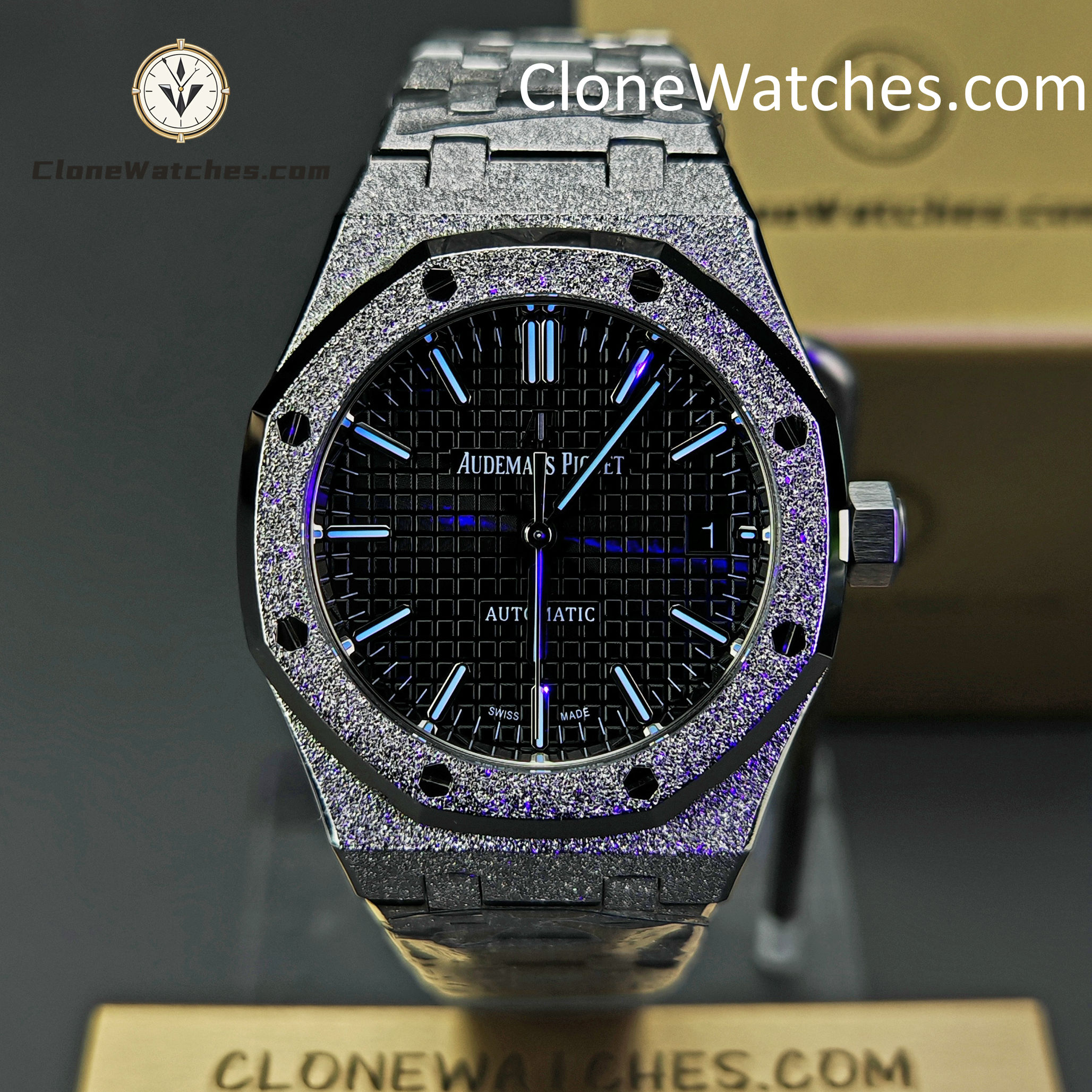 Audemars Piguet Super Clone Watches 1:1 Royal Oak Frost 15454BC Black Dial 37mm