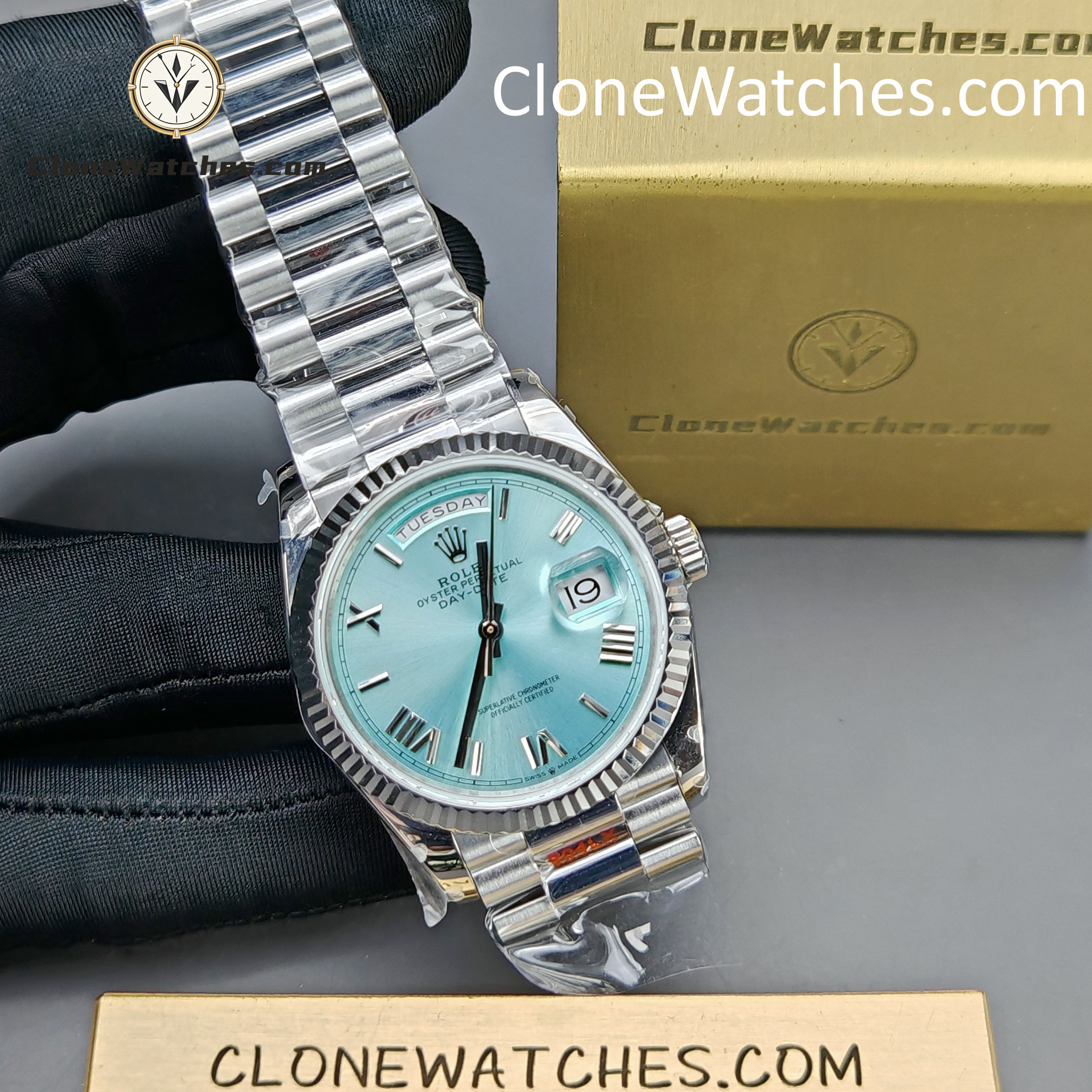 Rolex Super Clone Watches 1:1 Day Date Ice Blue Dial 36mm m128236-0018 3255 Movement
