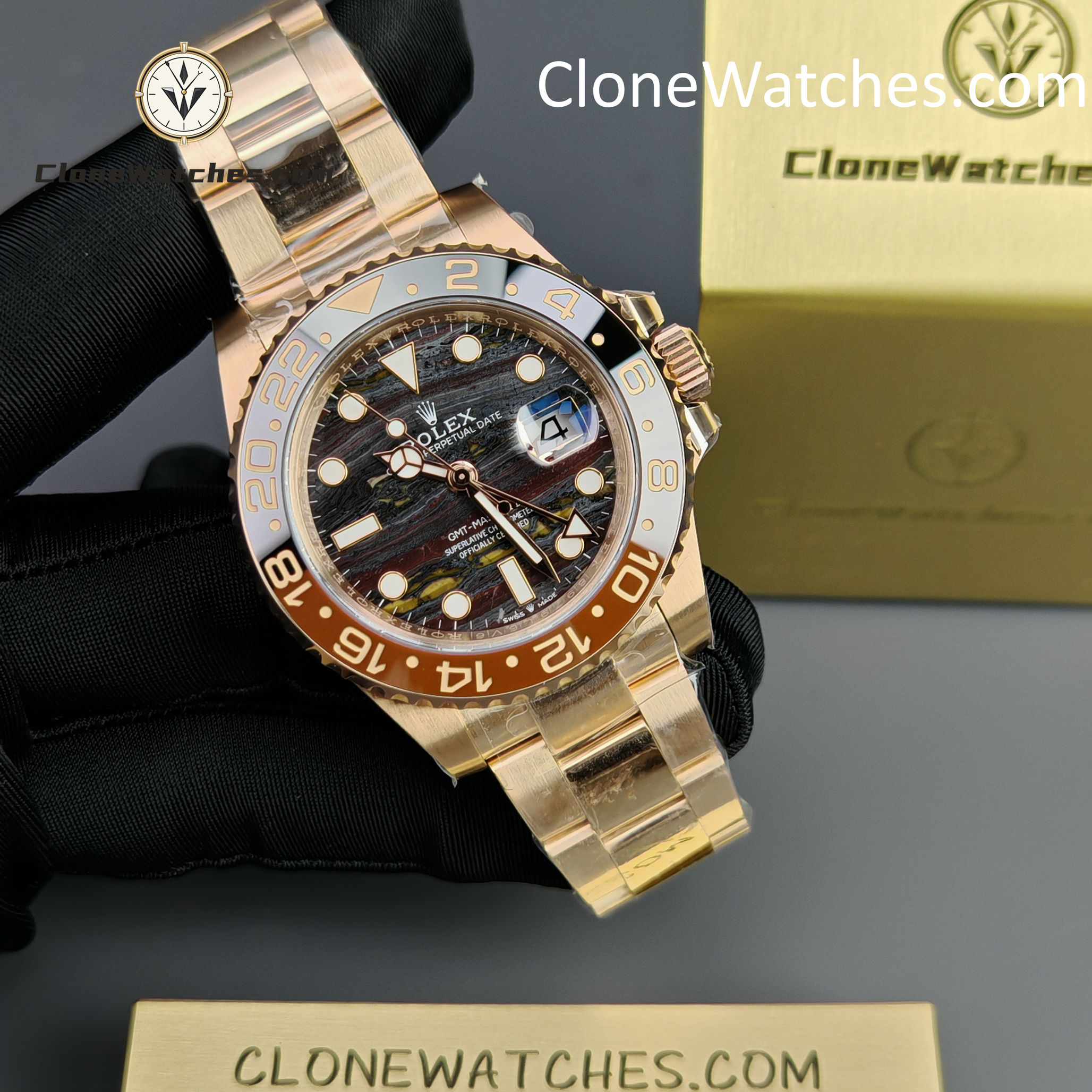 Rolex Super Clone Watches 1:1 GMT-Master II Rose Gold M126715CHNR-0002 Oyster 3285 Movement