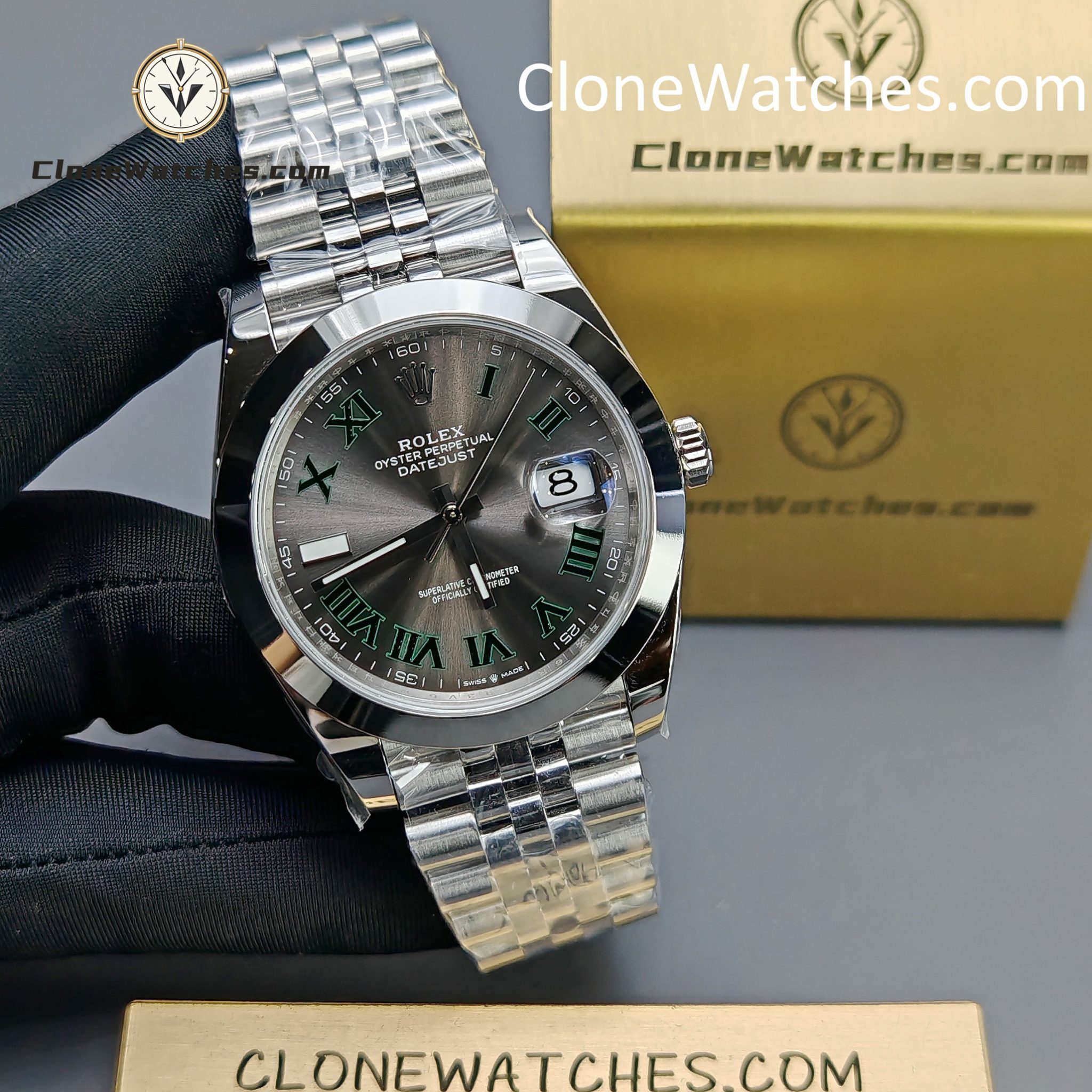Rolex Super Clone Watches 1:1 DateJust Grey Roman Dial m126300-0014 Jubilee 41MM 3235 Movement