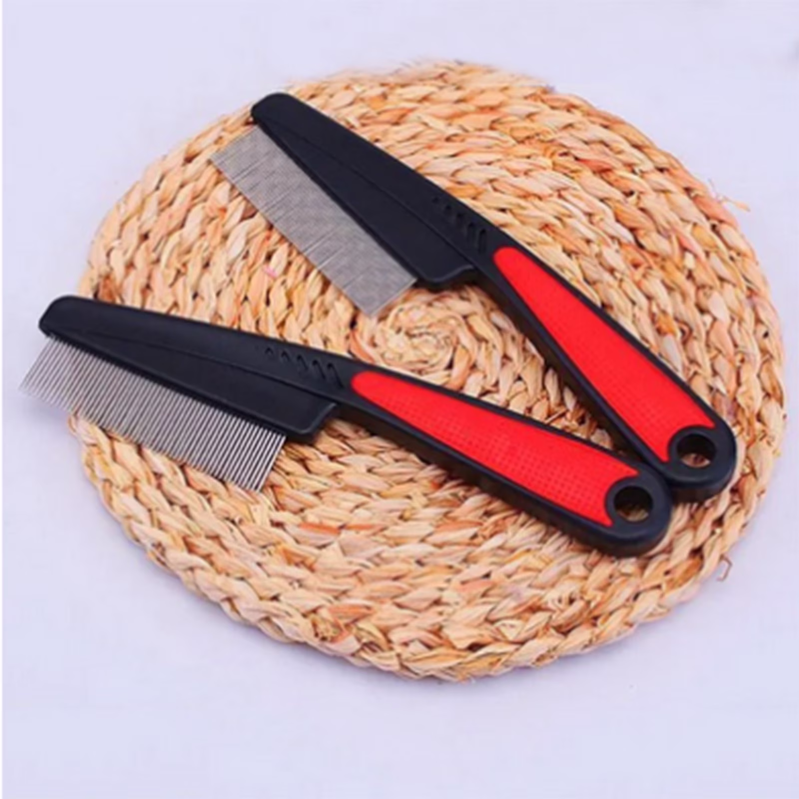 Pet Flea Comb Stainless Steel Needle Hair Brush for Cats Dogs Gentle Flea Removal Close Toothed Grooming Tool with White Handle