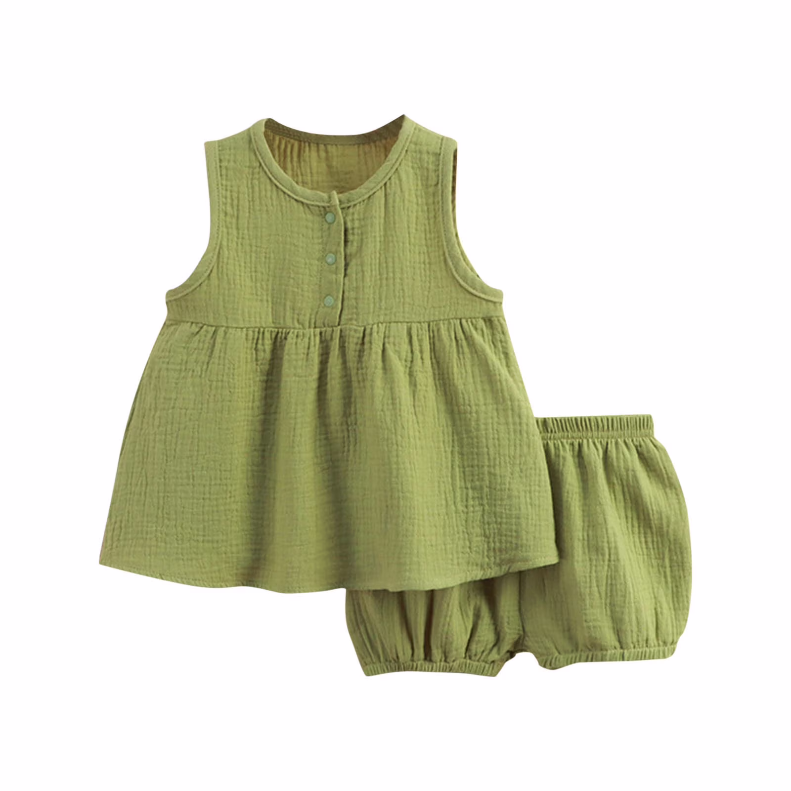Ashirexll Girls Summer Outfits Round Neck Sleeveless Casual Tops and Elastic Waist Shorts Solid Color Kids Summer Sets