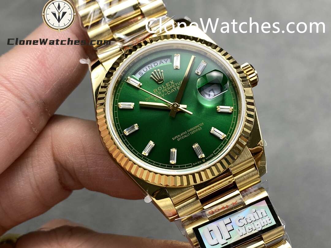 Rolex Super Clone Watches 1:1 Day Date 18K Gold Bright Green Dial 36mm m128238-0130 3255 Movement