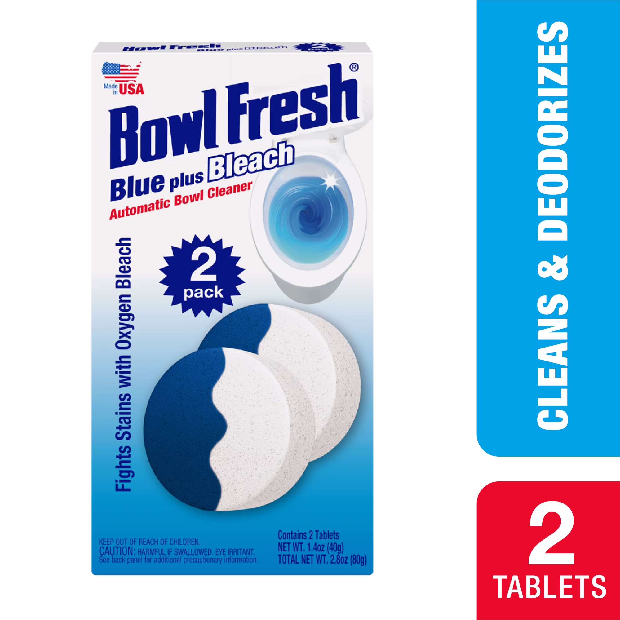 Bowl Fresh Blue Plus Bleach Automatic Toilet Bowl Cleaner Tablets, 2 Count