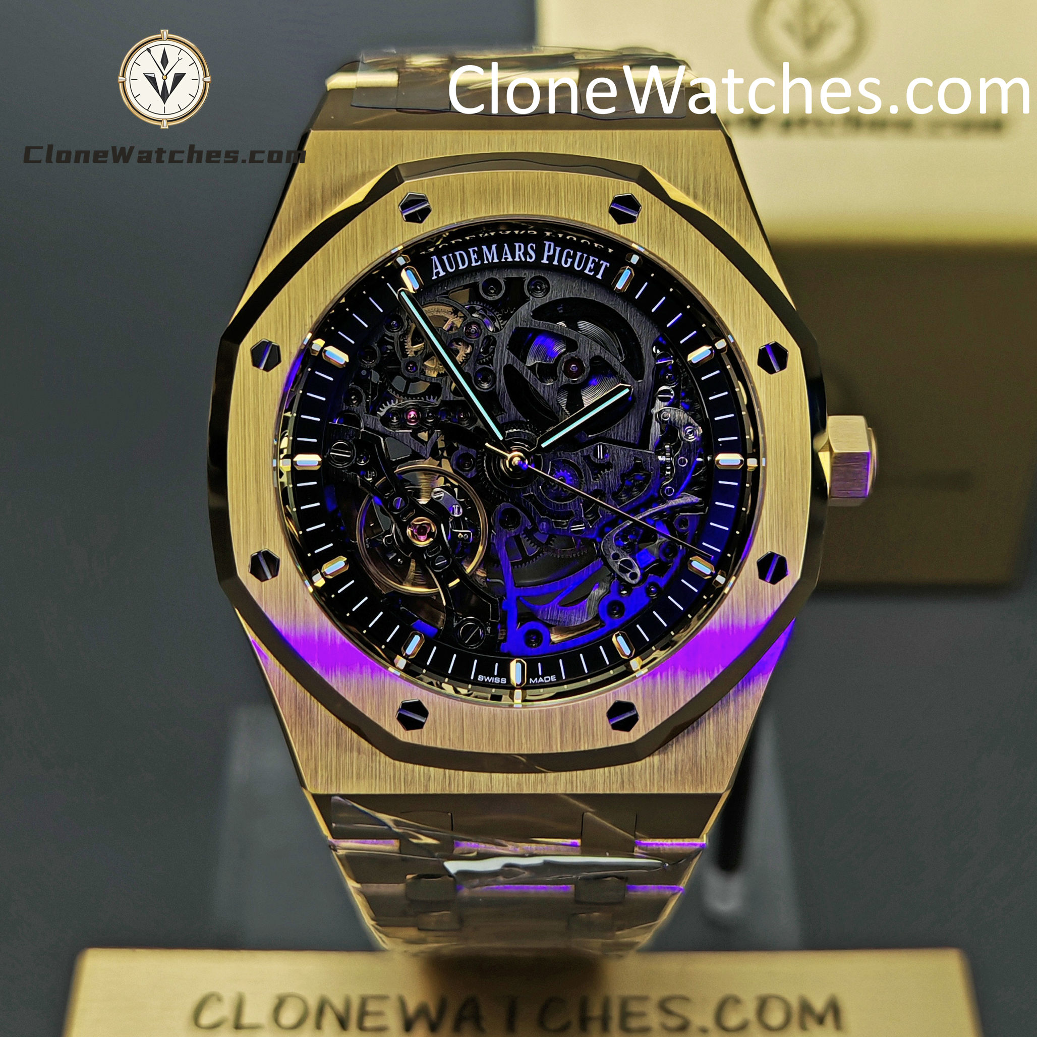 Audemars Piguet Super Clone Watches 1:1 Royal Oak 18K Gold 15407 Skeleton Dial