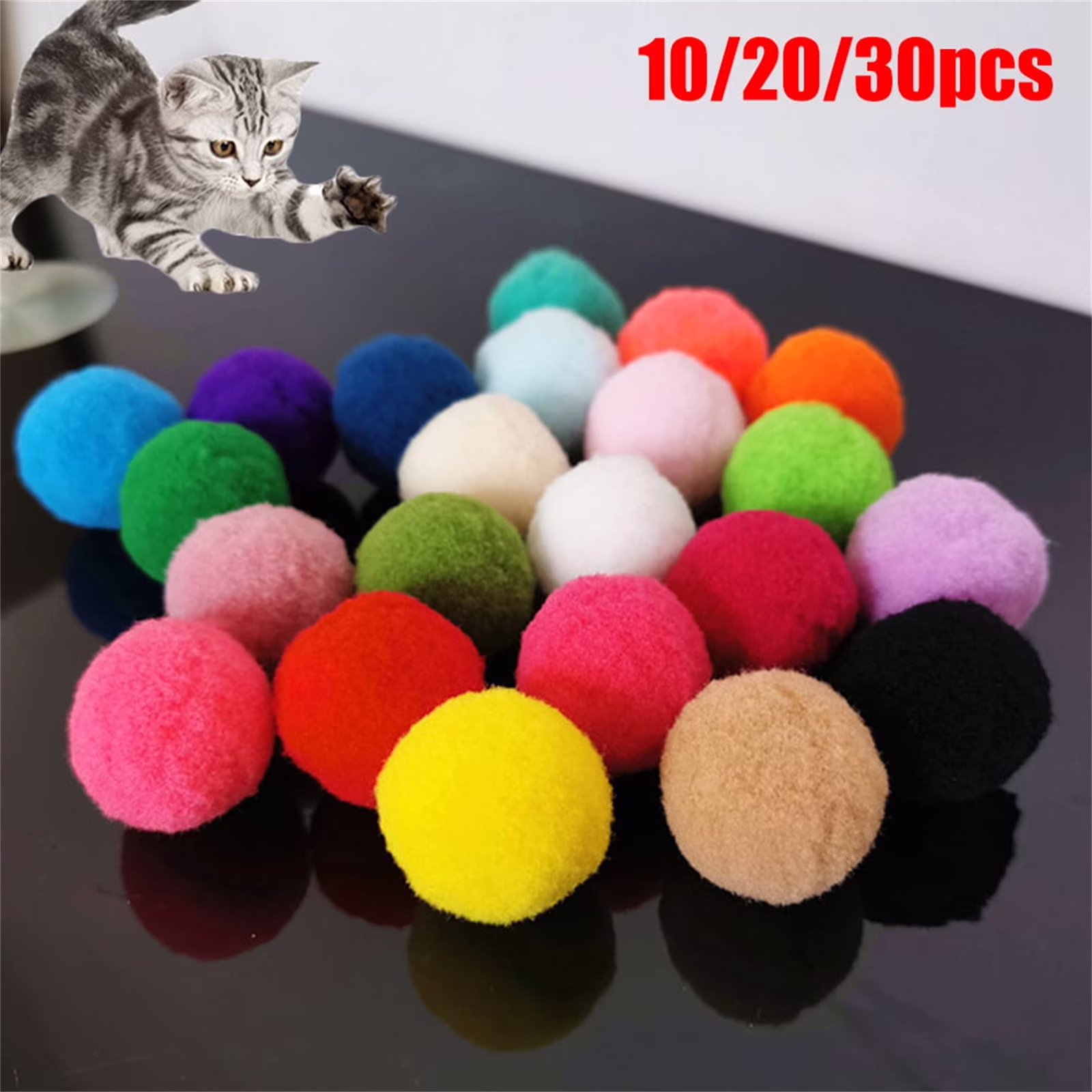10Pcs Pet Cats Polyester Plush Balls for Interactive Play and Training Lightweight Colorful Soft Kitties Chasing Exercise Toys for Indoor Activity