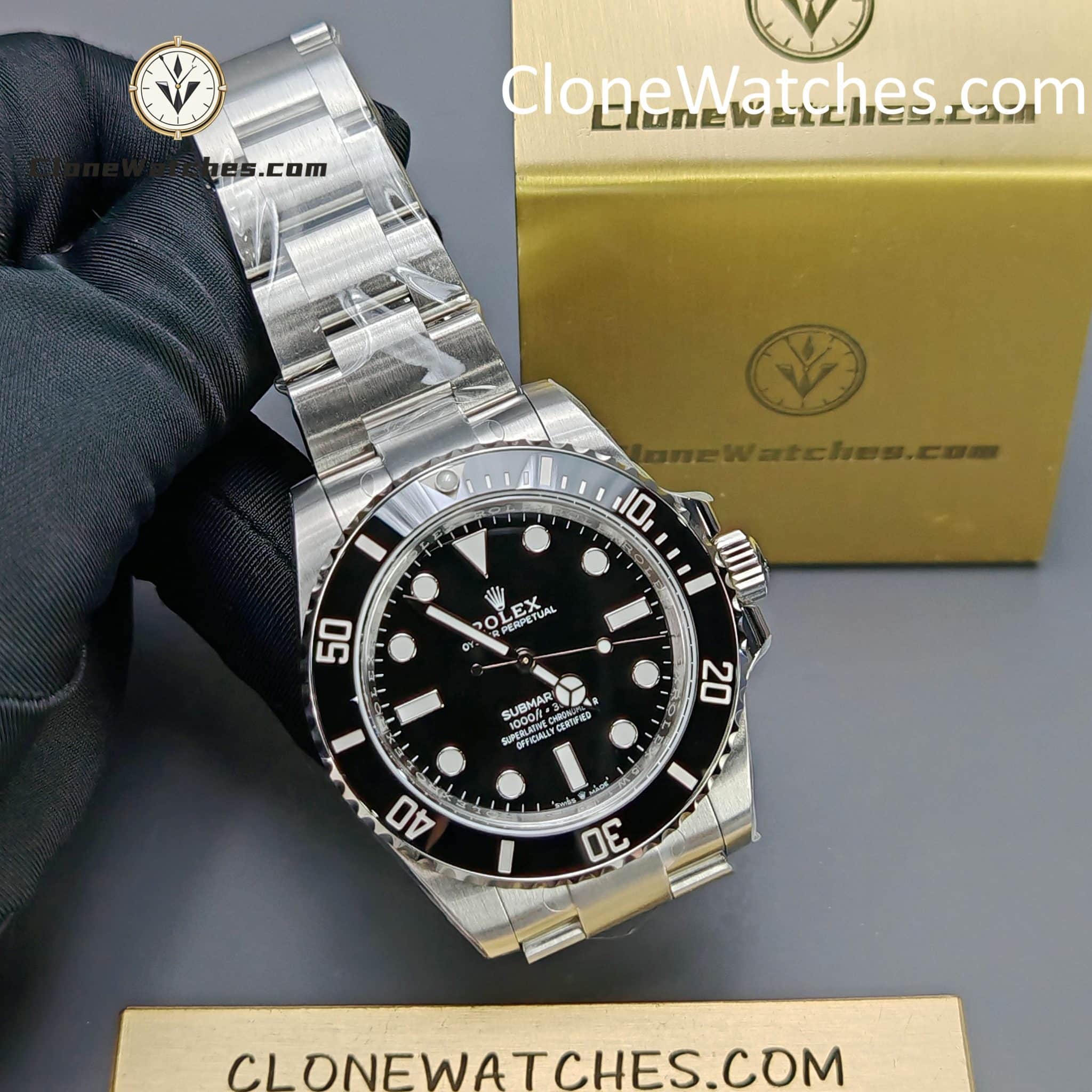 Rolex Super Clone Watches 1:1 Submariner Black Dial No Date 124060-0001 3230 Movement