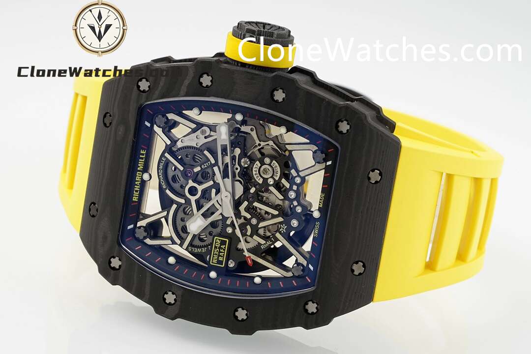 Richard Mille Super Clone Watches 1:1 RM 035 – 02 NTPT Carbon Fiber Yellow Rubber Strap