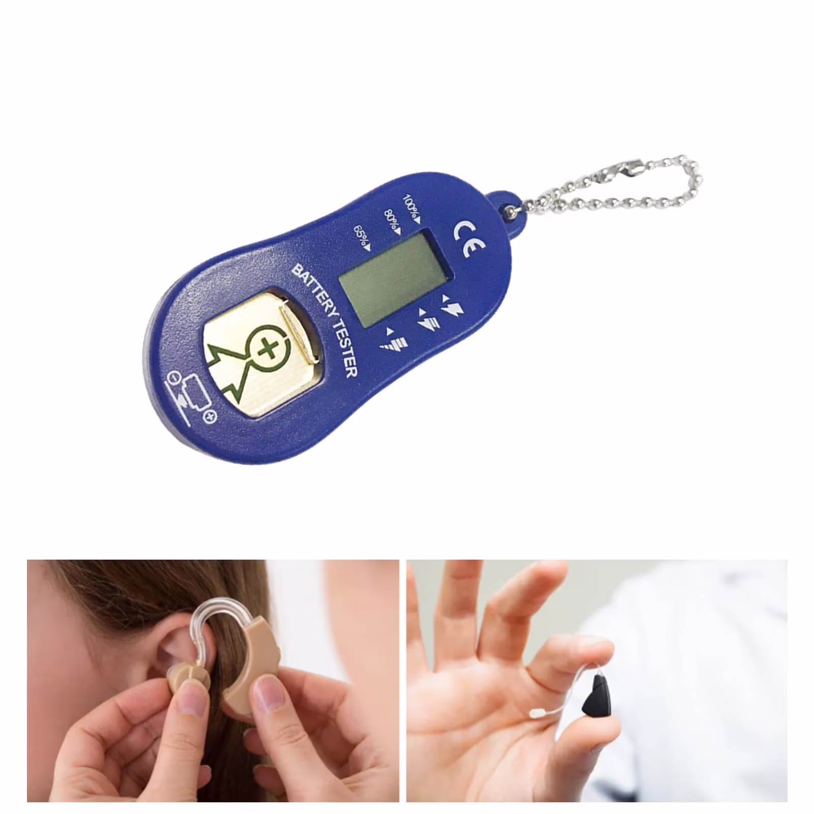 Hearing Aid Battery Checker, Blue, 2.8x1.2x6.3cm, , Built-in Storage Compartment, Accurate Measurement, Suitable for 10/13/312/675 Batteries, Portable and Easy to Use.