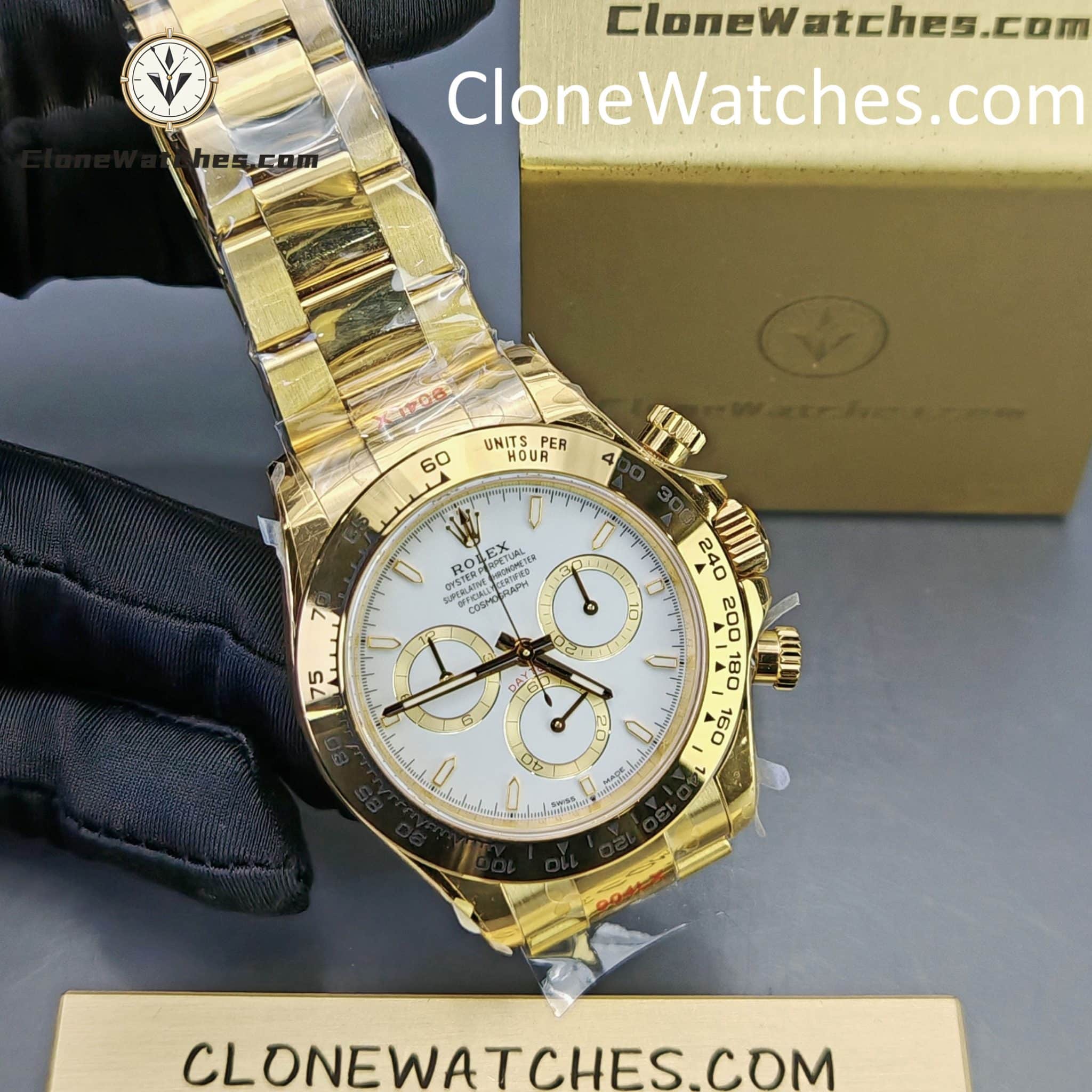 Rolex Super Clone Watches 1:1 Daytona 18K Gold White Dial M126508-0001 4131
