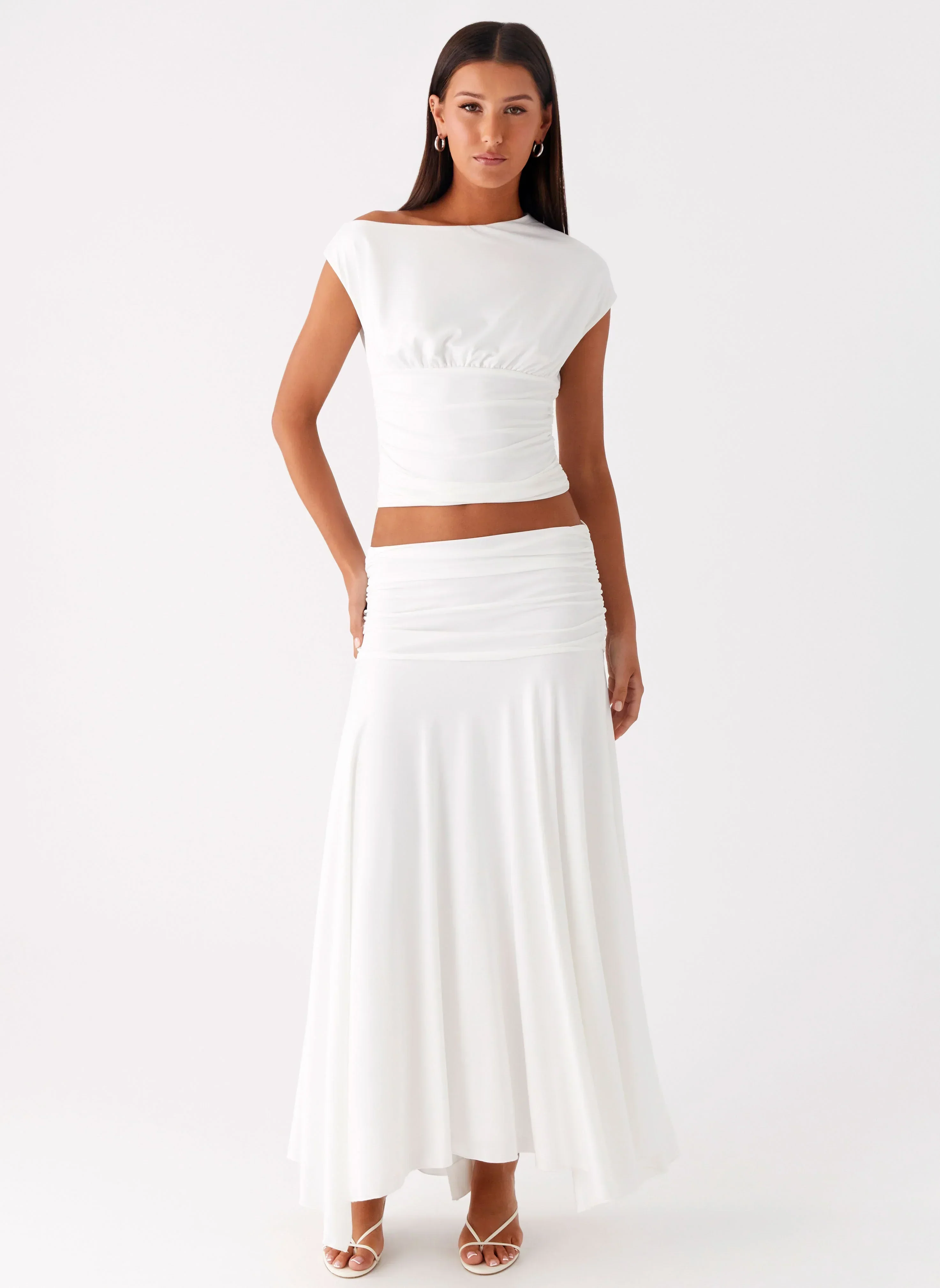 Liana Ruched Maxi Skirt - White