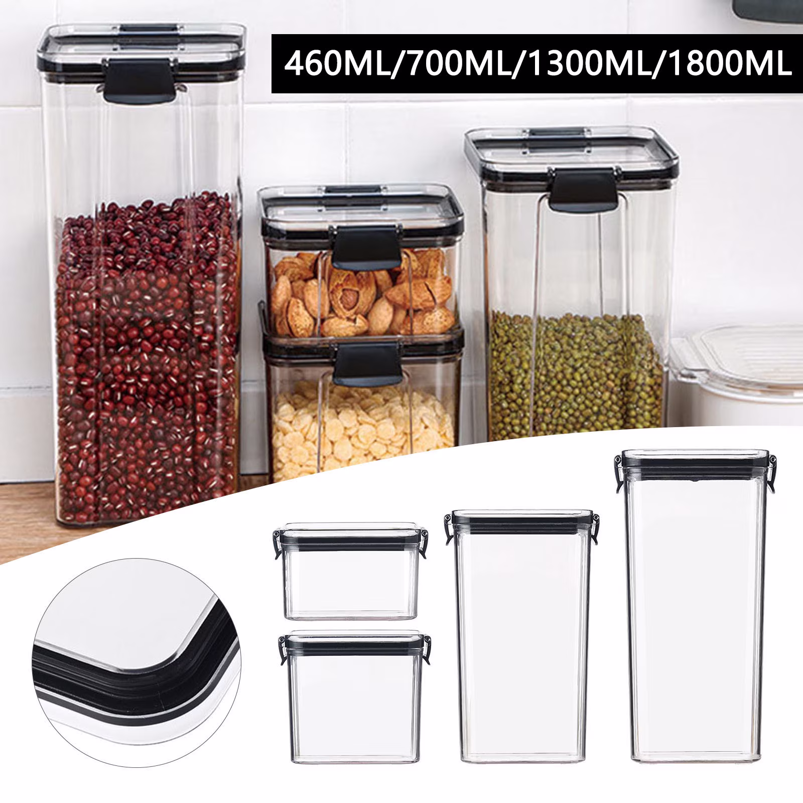My Order! Airtight Glass Canister Set, Clear Glass Food Storage Containers with Airtight Bamboo Lid Stackable Kitchen Canisters for Canning, Sugar, Flour, Pasta, Candy, Cereal, Coffee Clearance
