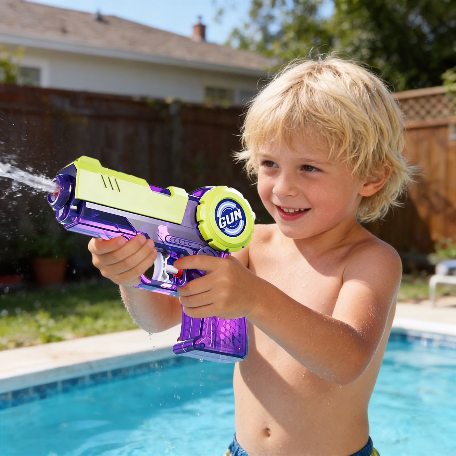 Press Jumping Water Blaster, Large Capacity Beach Water Sprayer with Automatic Jump Action, Long Range Outdoor Summer Water Toy for Pool Party