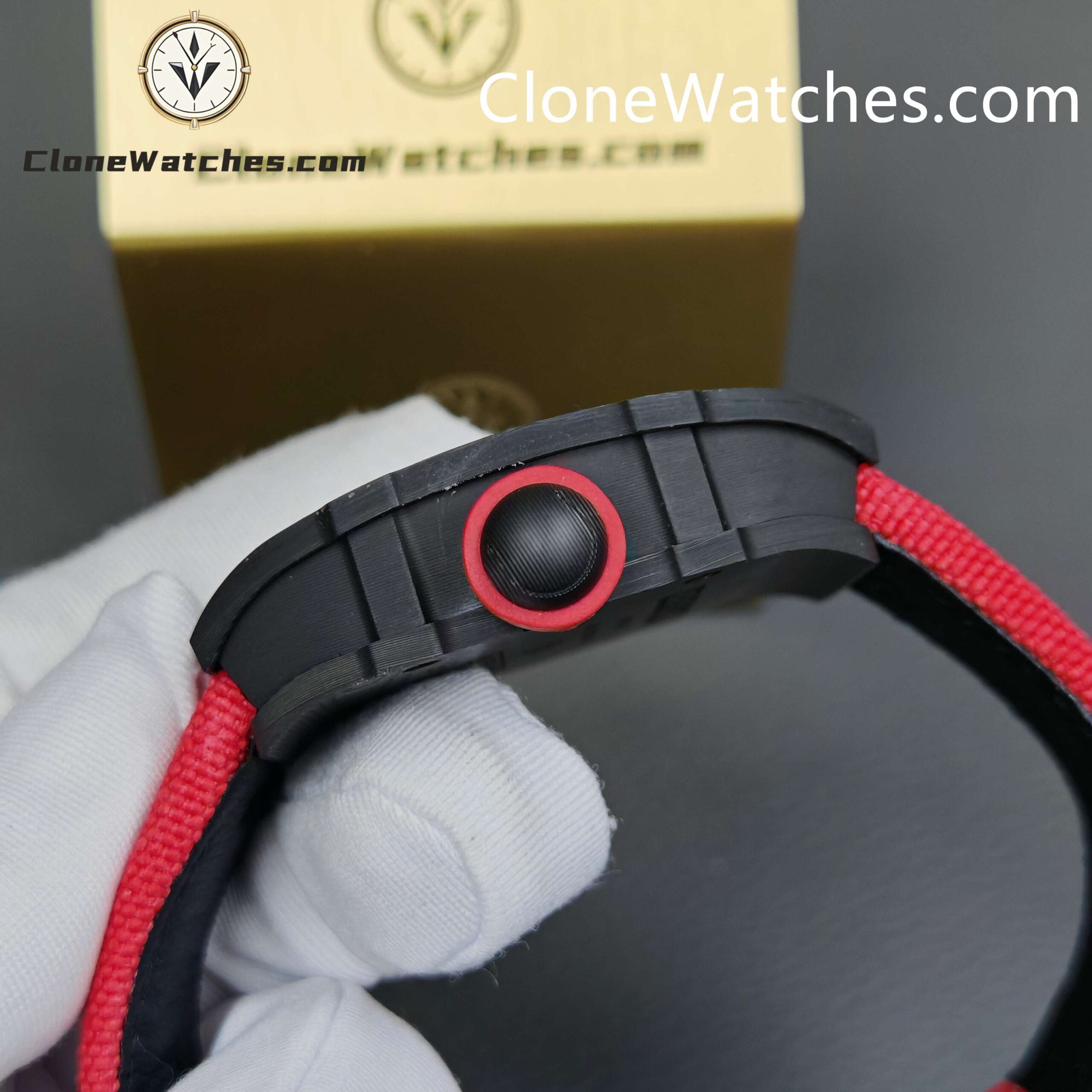 Richard Mille Super Clone Watches 1:1 RM 027 – 03 Carbon Tourbillon Red Strap
