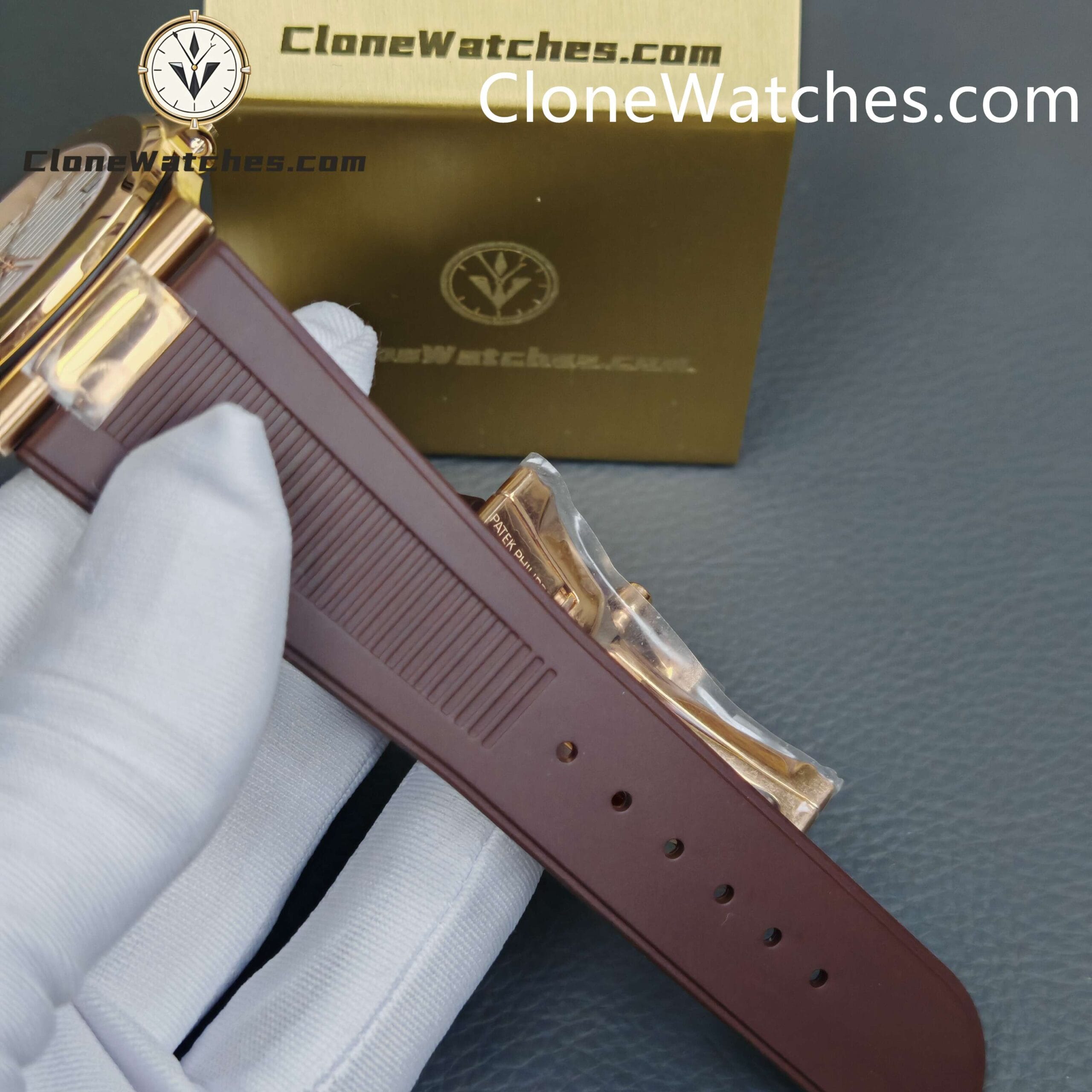Patek Philippe Super Clone Watches 1:1 Nautilus 5711/1R White Dial Brown Rubber Strap