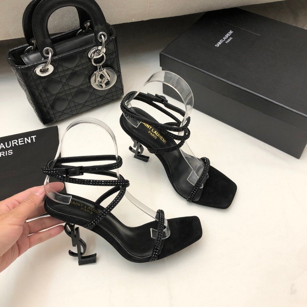 Saint Laurent YSL Rhinestones Shaped With 10.5cm Slide Sandal