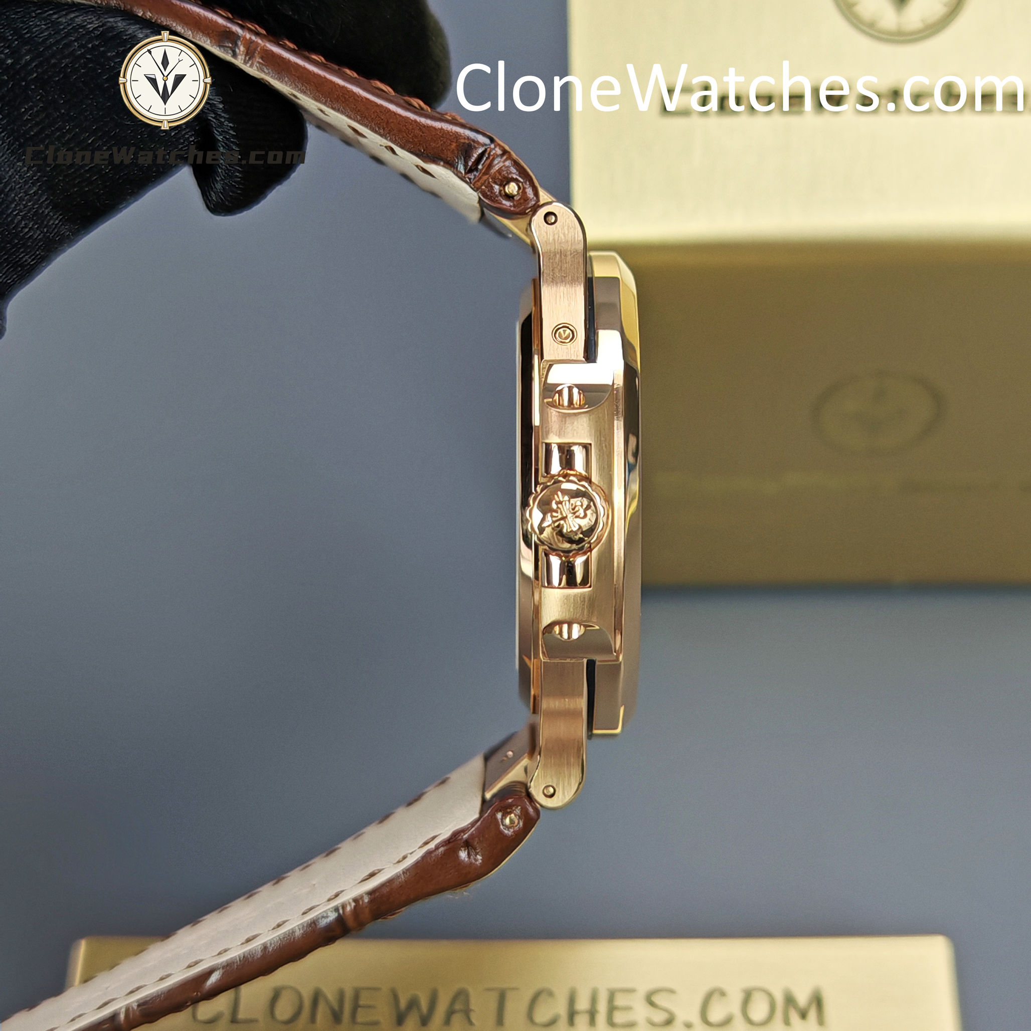 Patek Philippe Super Clone Watches 1:1 Nautilus 5712 Grey Dial Brown Leather Strap