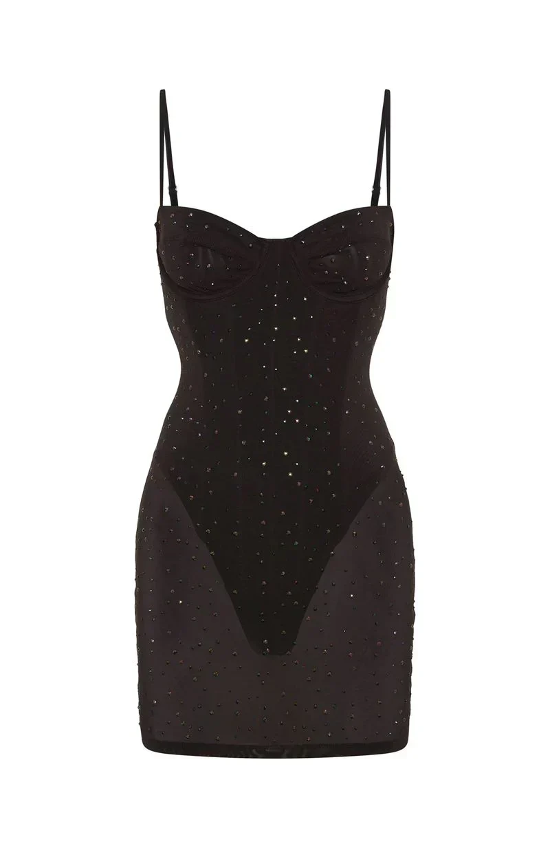 Want To Party Embellished Mini Dress Chocolate