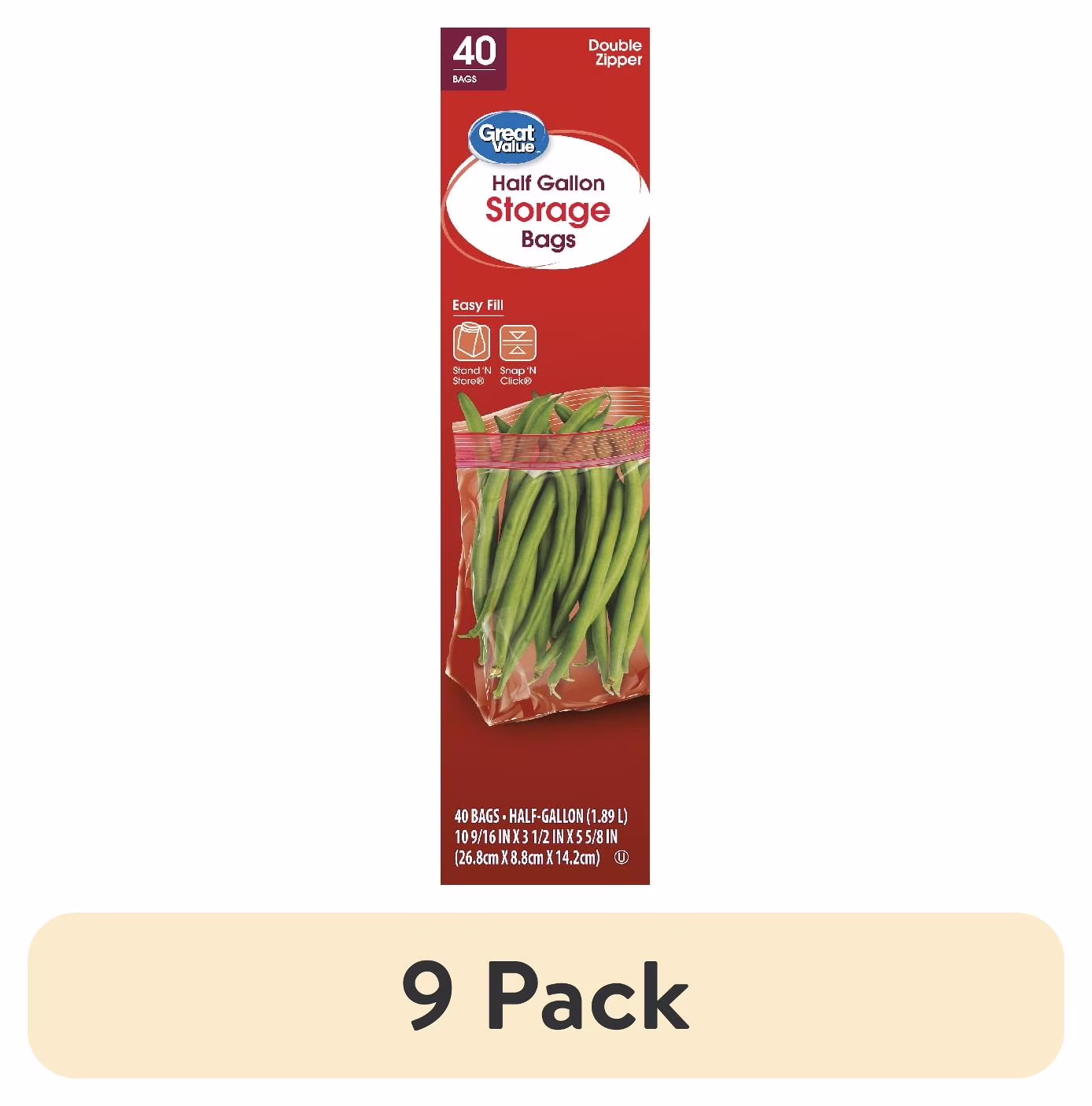 (9 pack) Great Value Double Zipper Half Gallon Storage Bags 40 Count