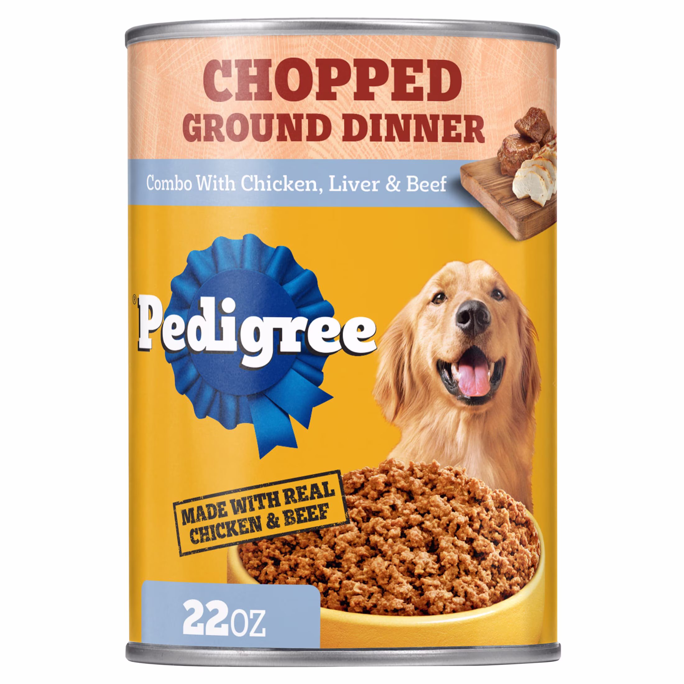 (4 pack) Pedigree Chopped Ground Dinner Chicken, Liver & Beef Adult Soft Wet Dog Food, (12) 22 oz Cans