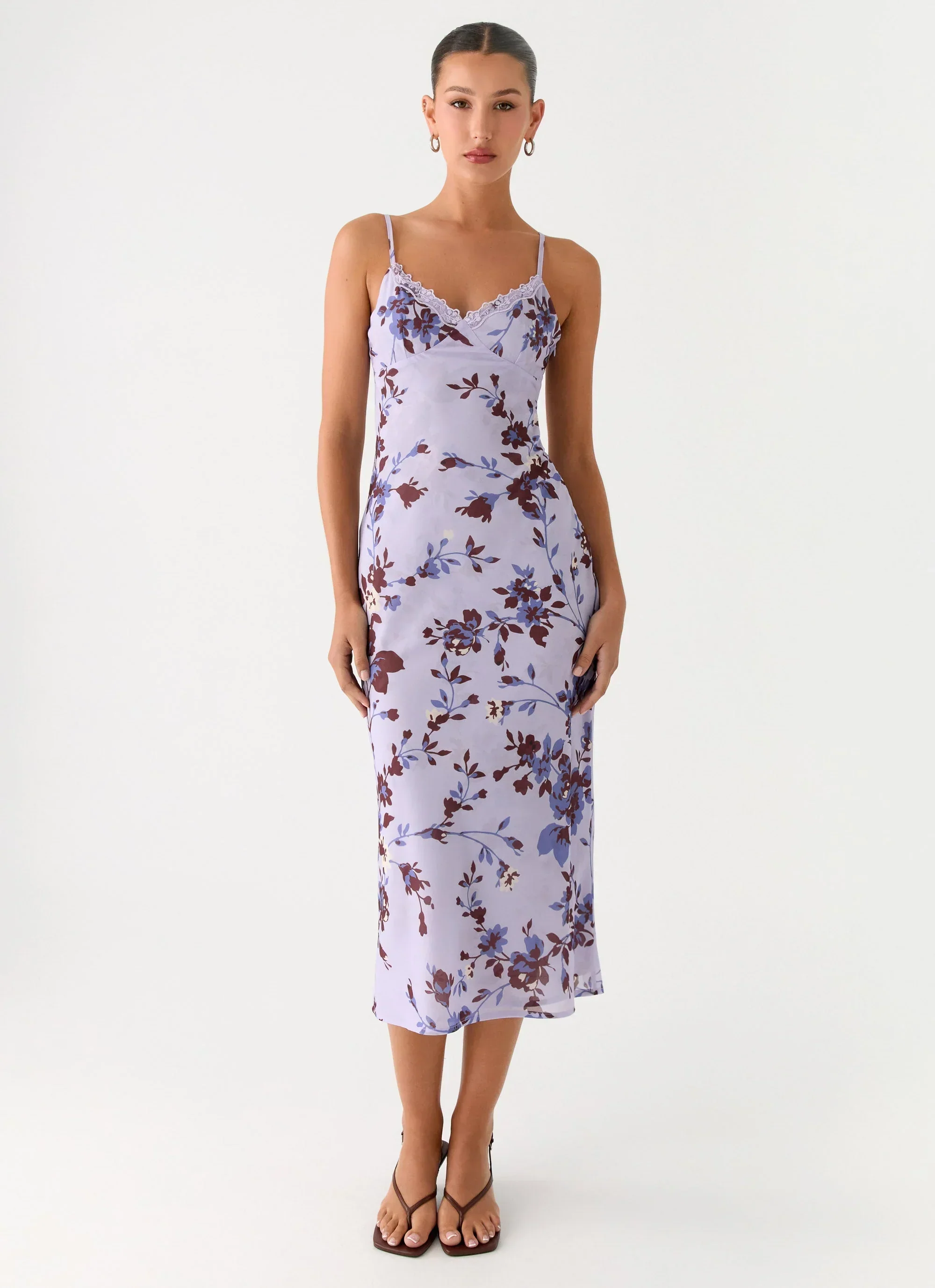 Bluma Lace Trim Midi Dress - Antique Lilac Floral