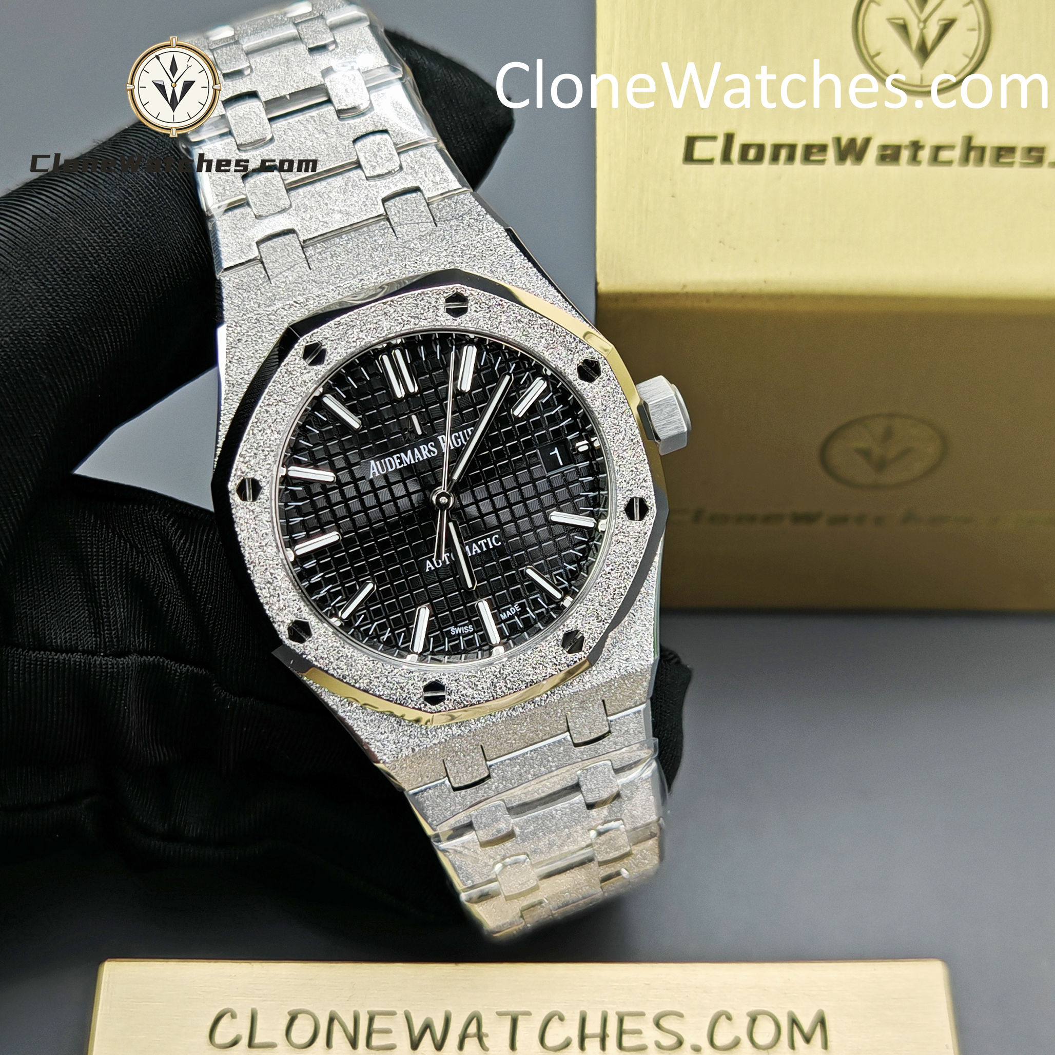 Audemars Piguet Super Clone Watches 1:1 Royal Oak Frost 15454BC Black Dial 37mm