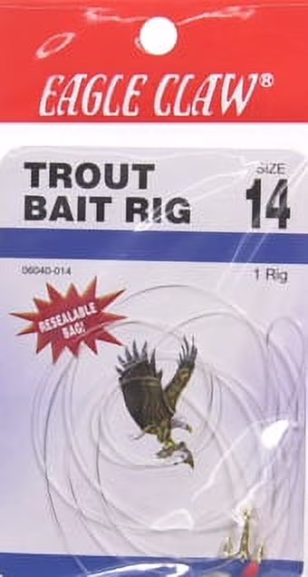 (4 pack) Eagle Claw Trout Sinker Bait Rig, Gold, Size 14