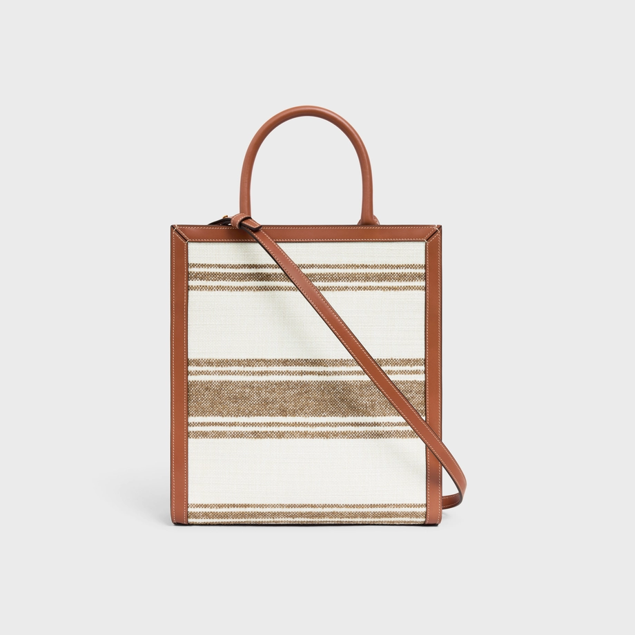 CELINE SMALL VERTICAL CABAS CELINE IN STRIPED TEXTILE WITH CELINE JACQUARD AND CALFSKIN