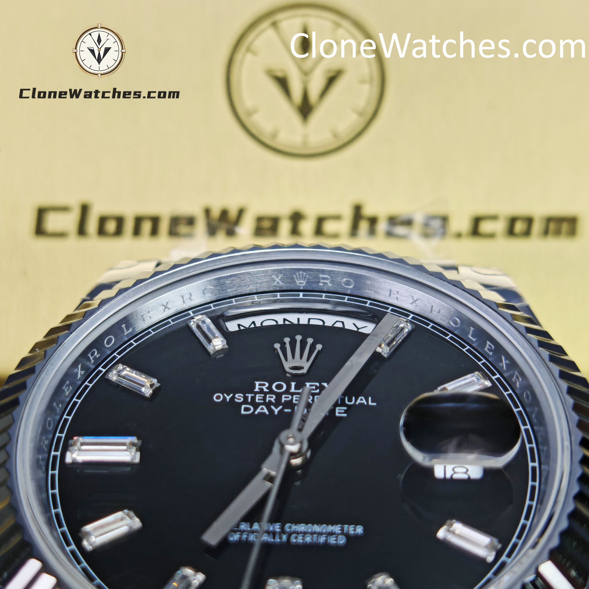 Rolex Super Clone Watches 1:1 Day Date Black Diamond Dial 40mm m228236-0004 3255 Movement