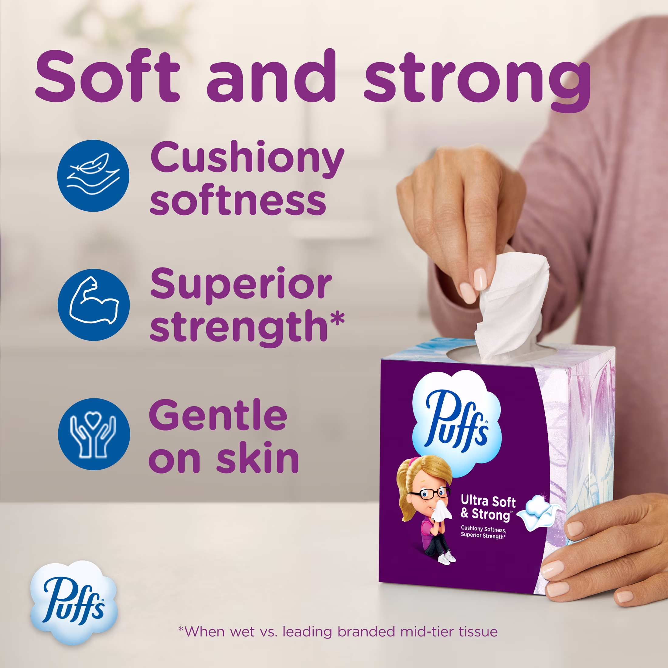 Puffs Ultra Soft Non-Lotion Facial Tissue, 1 Mega Cube Box, 72 Facial Tissues per Box