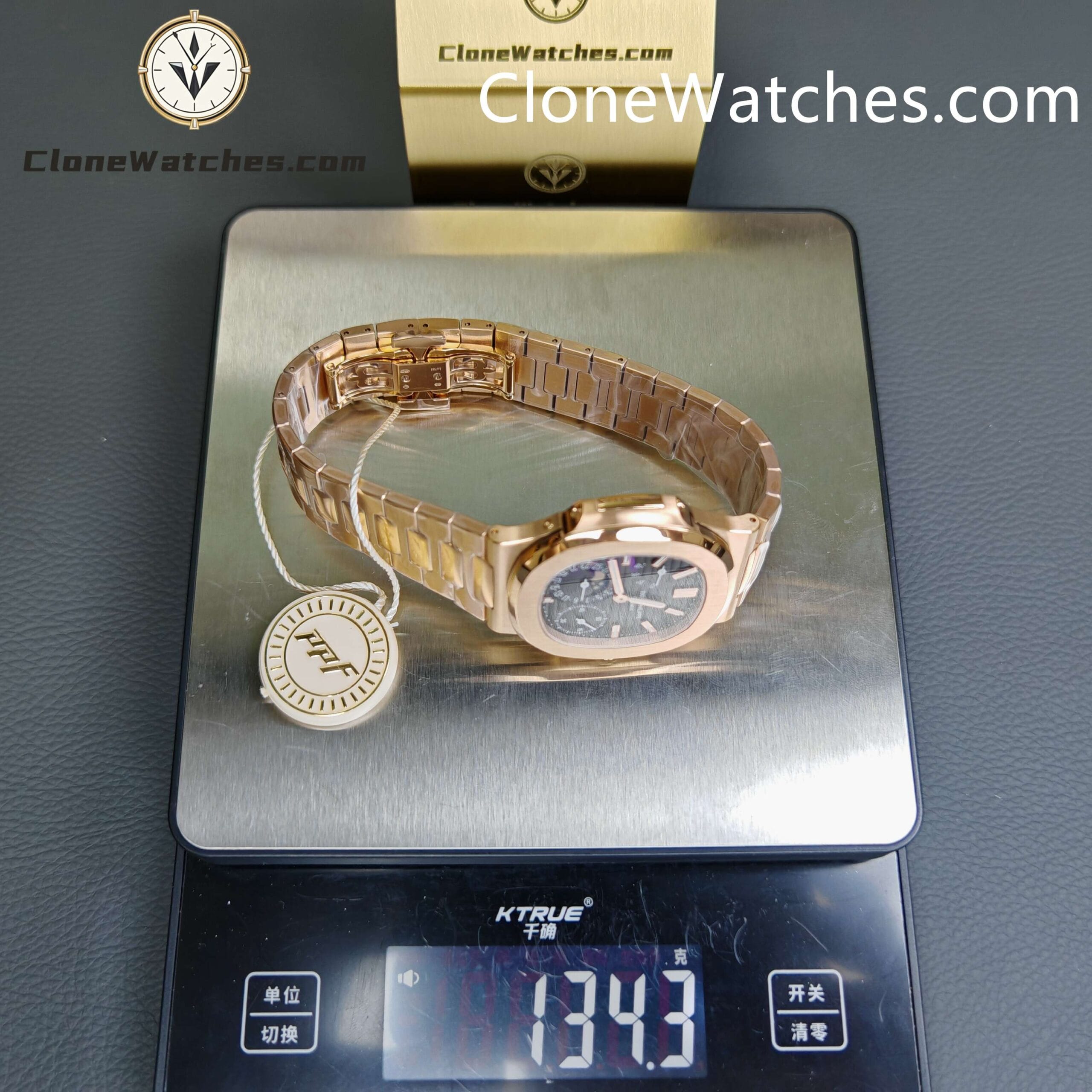 Patek Philippe Super Clone Watches 1:1 Nautilus Moon Phase 18K Rose Gold 5712 Grey Dial New Clasp