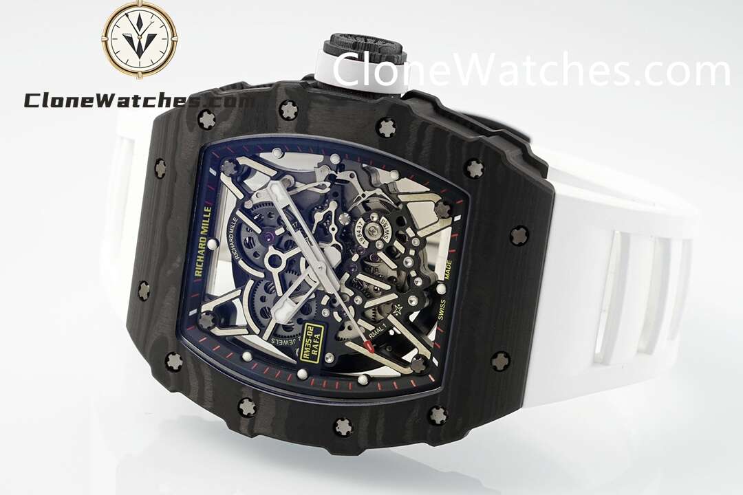 Richard Mille Super Clone Watches 1:1 RM 035 – 02 NTPT Carbon Fiber White Rubber Strap