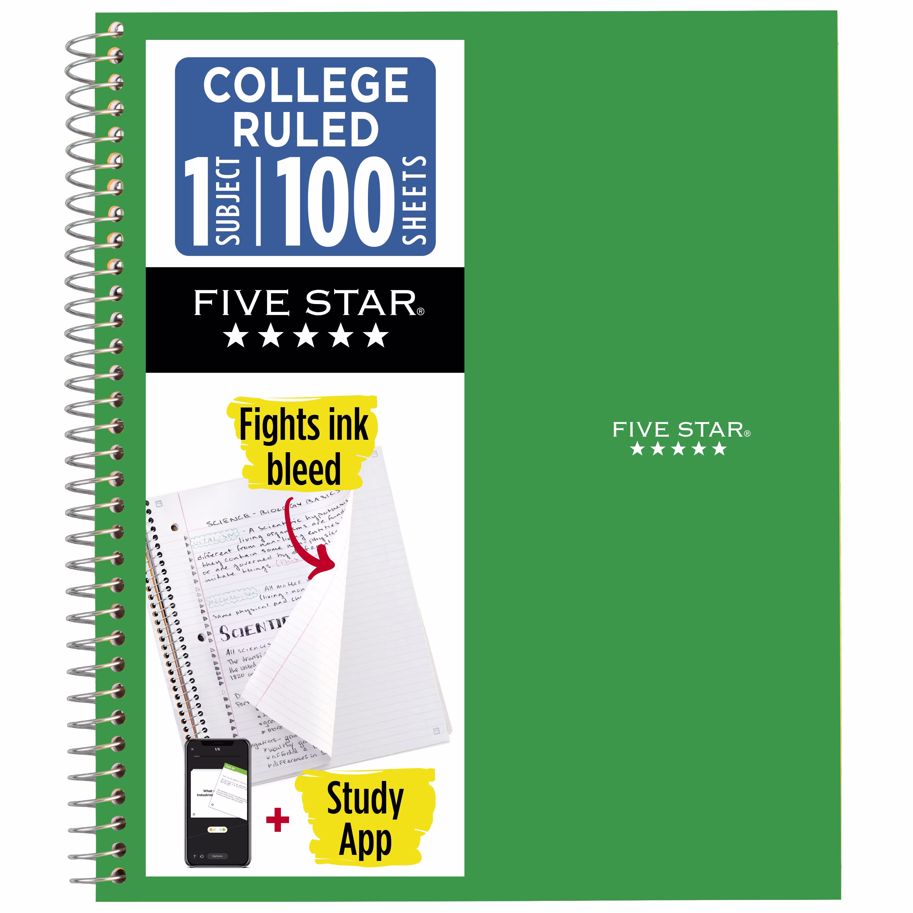 Five Star 1 Subject College Ruled Notebook Plus Study App, 8.5