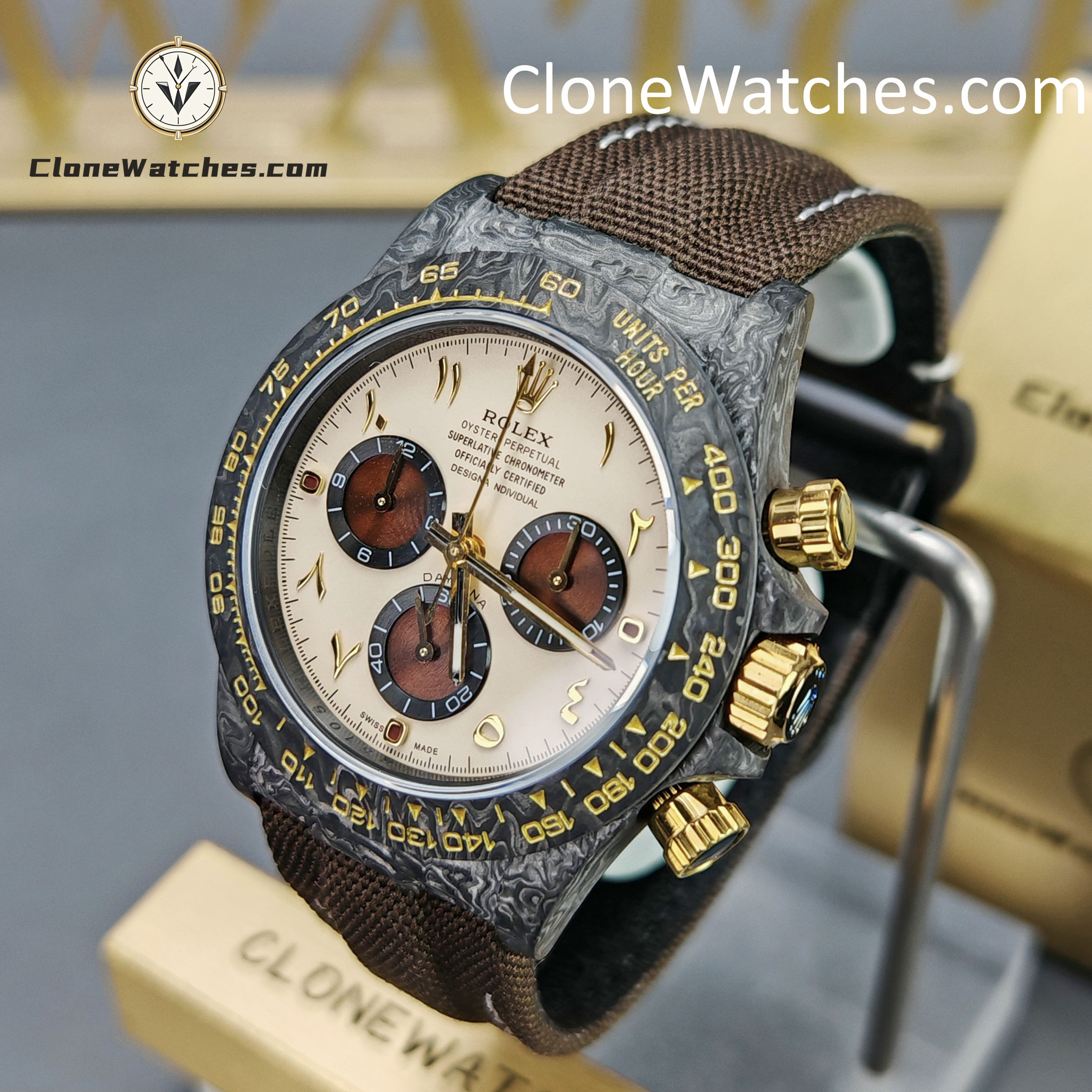 Modified Super Clone Watches 1:1 DiW Rolex Daytona Carbon Fiber DESERT EAGLE ARABIC