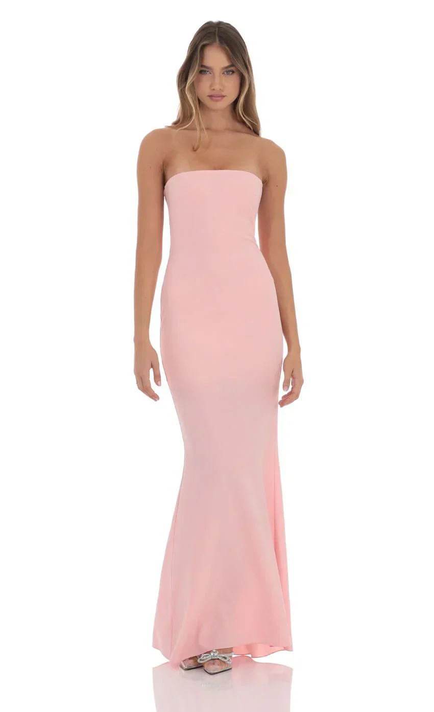 Back Bow Strapless Dress in Pink