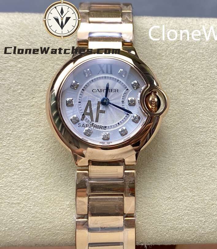 Cartier Super Clone Watches 1:1 Ballon Bleu de Rose Gold WJBB0016 Silver Dial 28mm