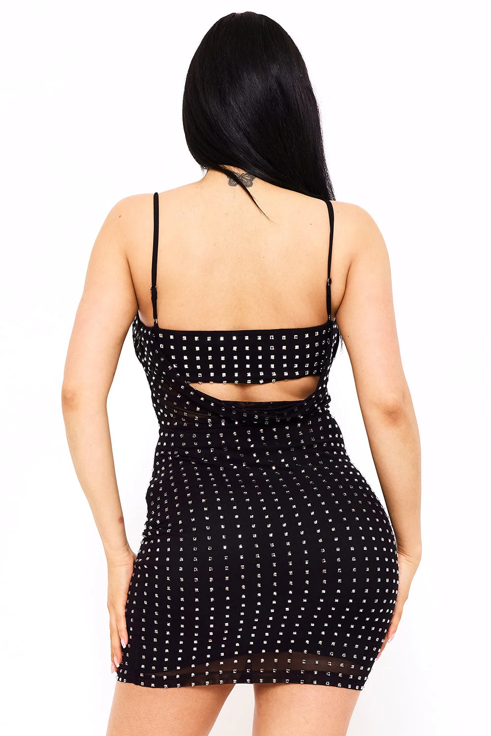 Symphony Dress - Rhinestone On Power Mesh Draped Front Mini Dress