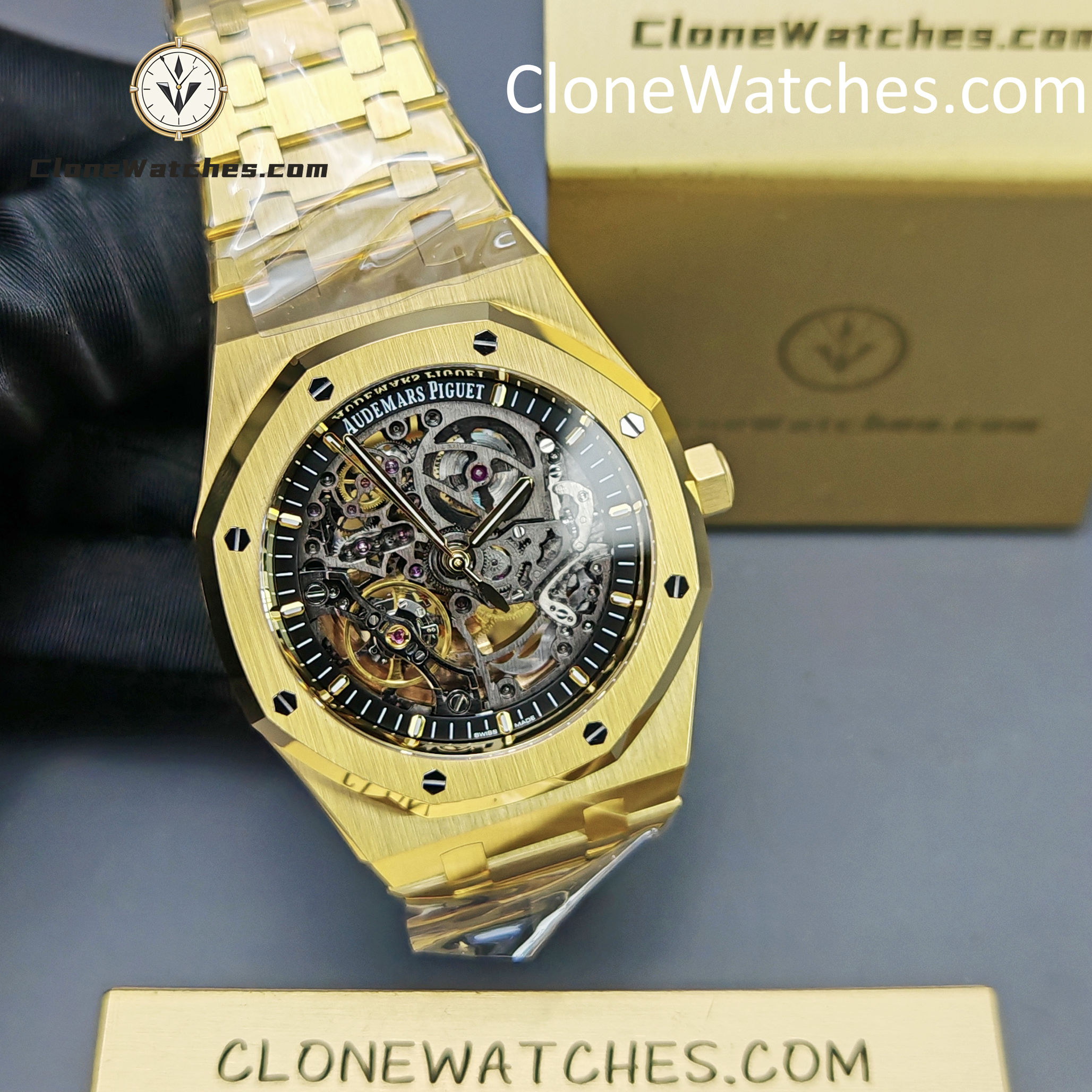 Audemars Piguet Super Clone Watches 1:1 Royal Oak 18K Gold 15407 Skeleton Dial