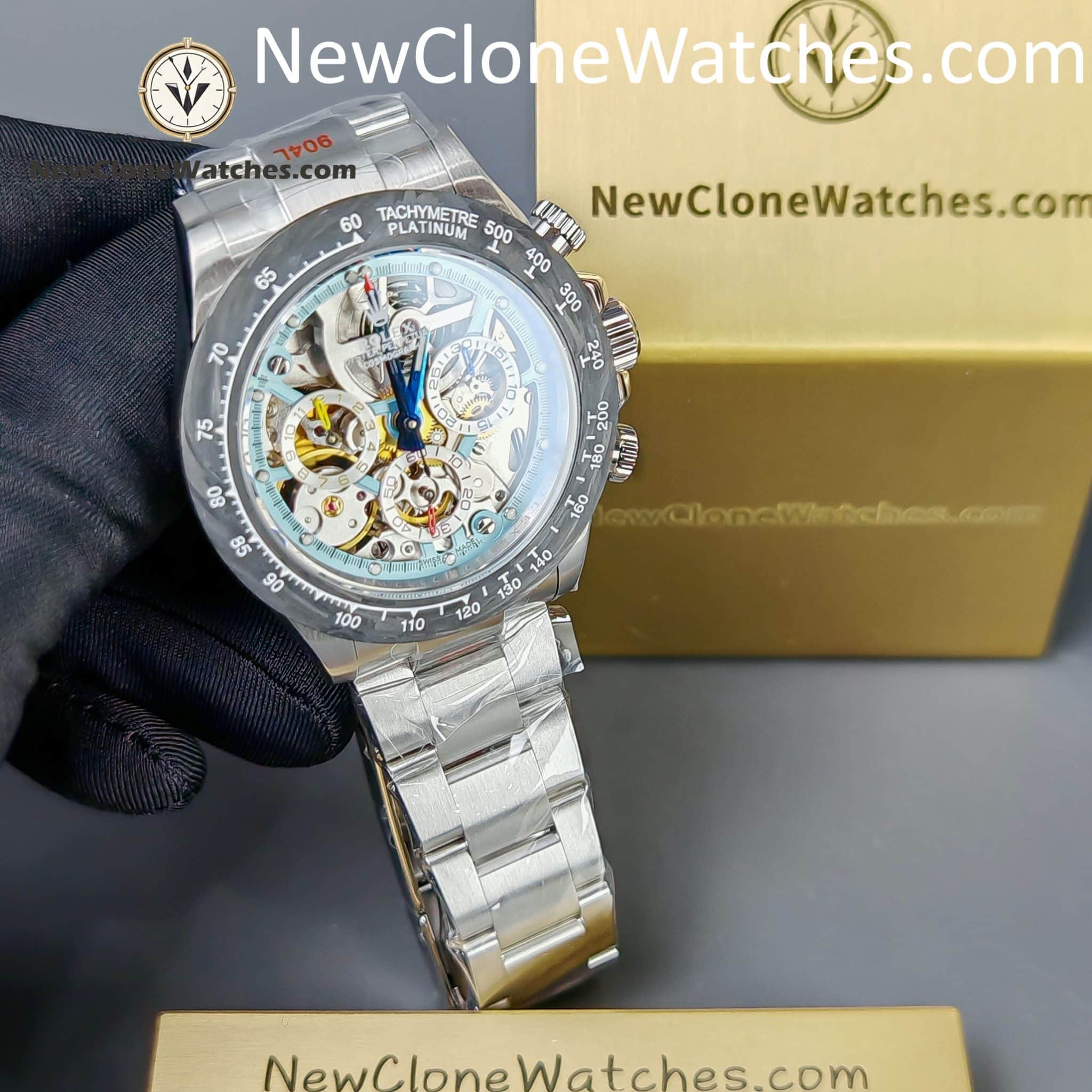 Modified Super Clone Watches 1:1 Sonic Rolex Daytona Skeleton Dial 4130 Movement