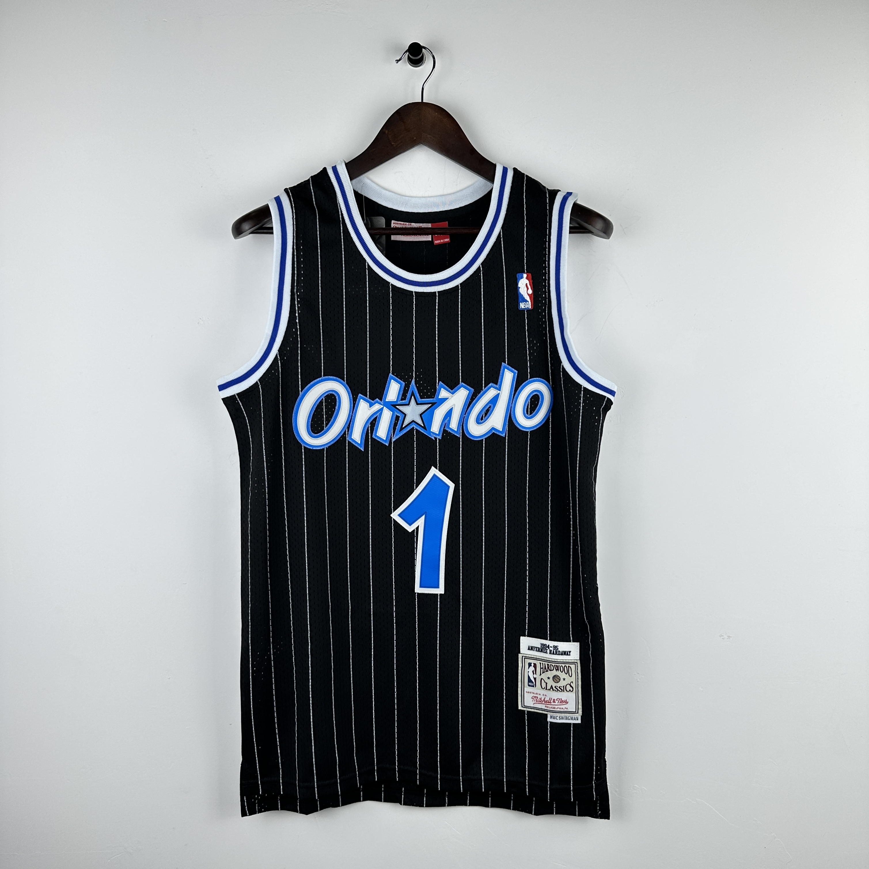 Embroidered MN Retro Jersey Magic 94/95 Season Stripes Black No. 1 Hardaway