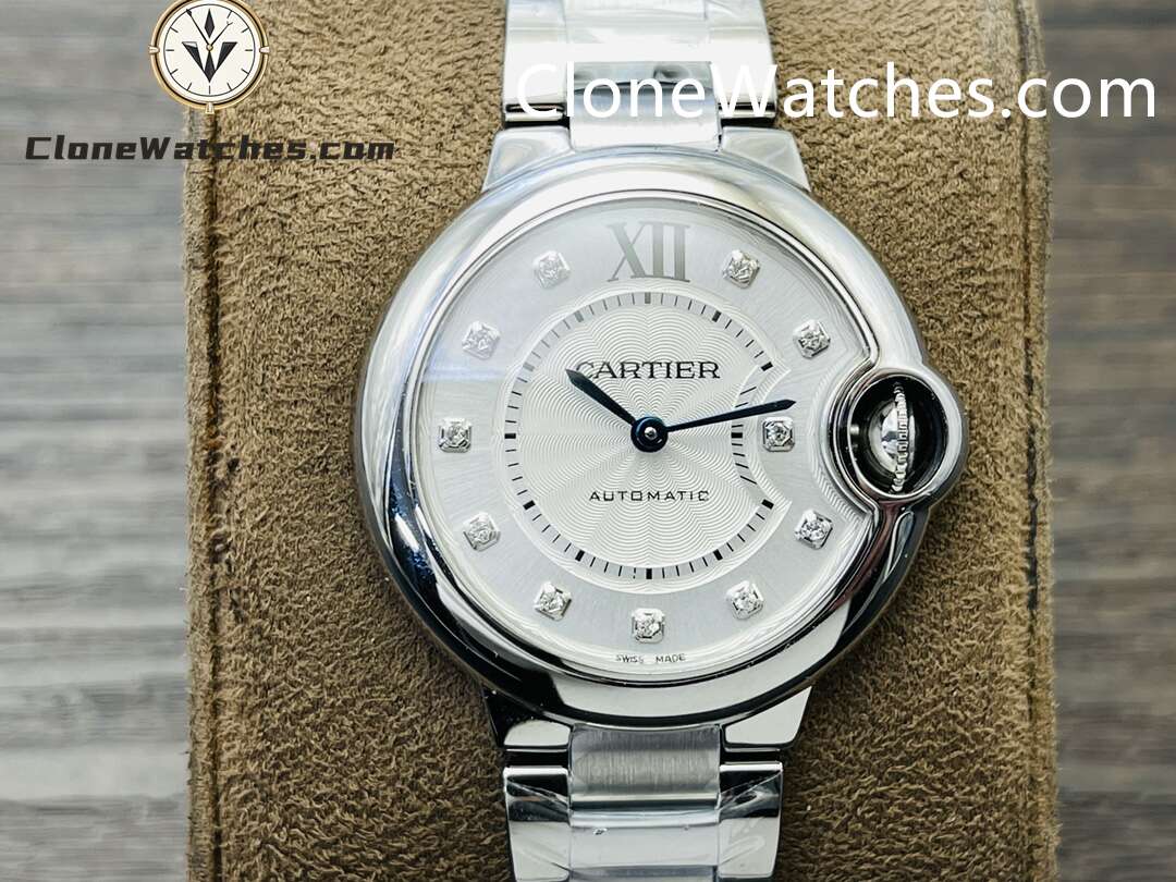 Cartier Super Clone Watches 1:1 Ballon Bleu de Cartier WE902074 White Diamond Dial 33mm