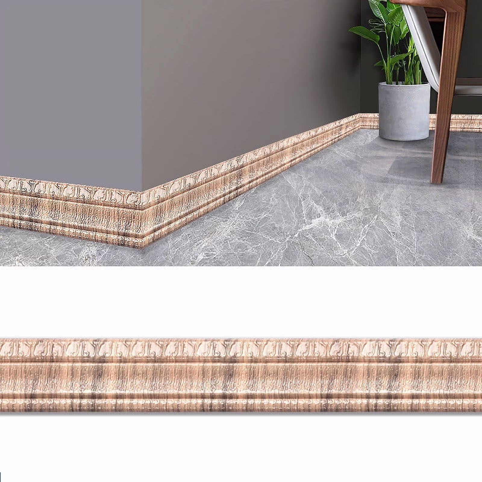 Thsue 90''x3'' Self Adhesive Wall Foam Molding Trim 3D Adhesive Decorative Wall Molding Line Baseboard Wallpaper Border Peel And Stick Waterproof Wall Sticker for Living Room Bedroom Off